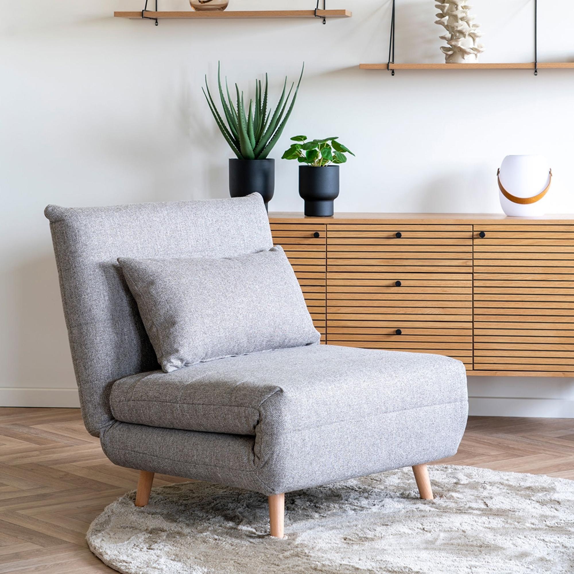 Marlow Click Clack Sofa Bed - Grey Fabric - Natural Legs