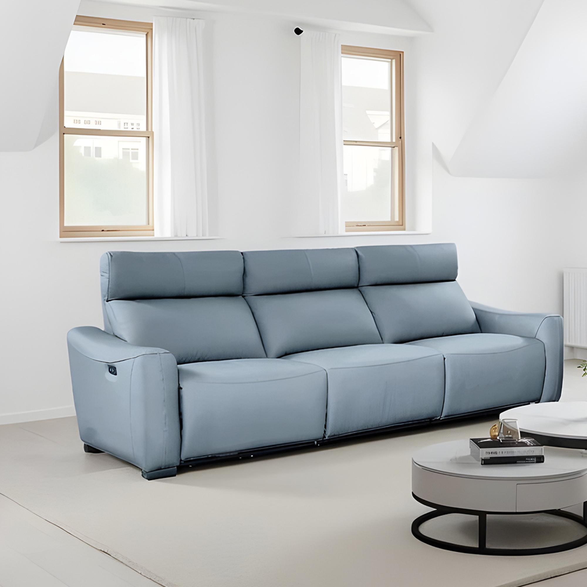 Mayfair Electric Recliner Sofa - Grey Leather - 4 Seater