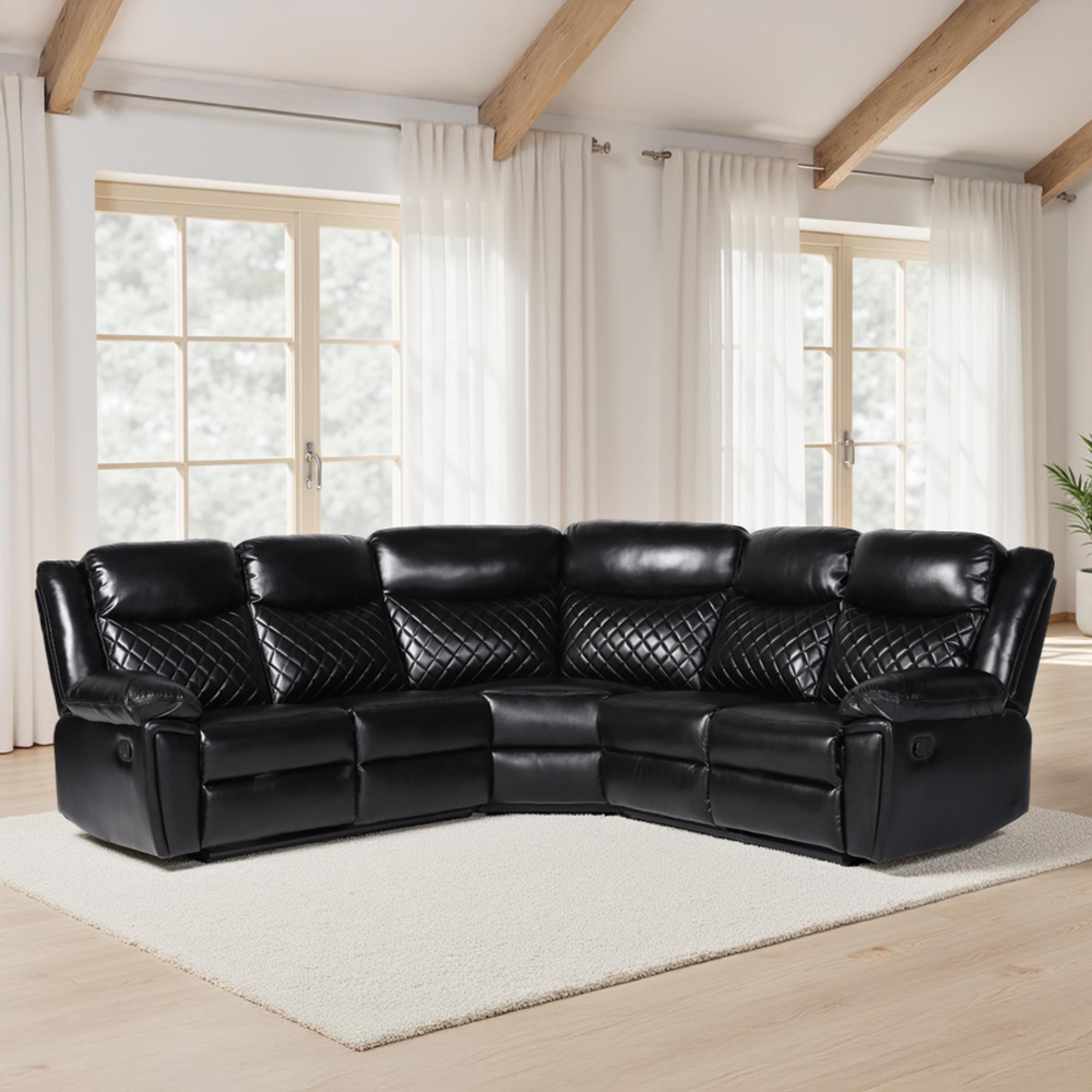 Myra Manual Recliner Corner Sofa - Black Faux Leather