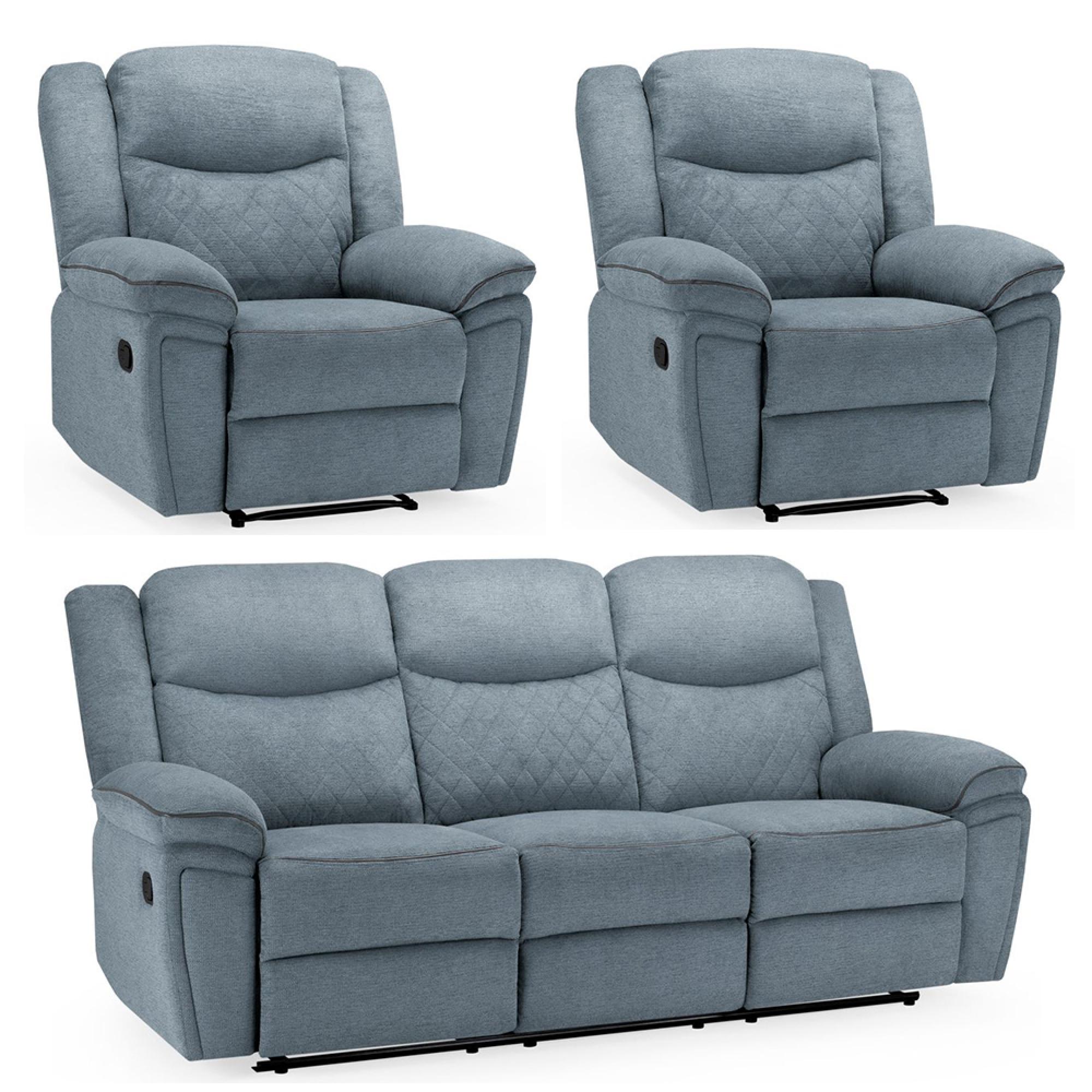 Myra Manual Recliner Sofa Set - Grey Fabric - 3+1+1 Seater