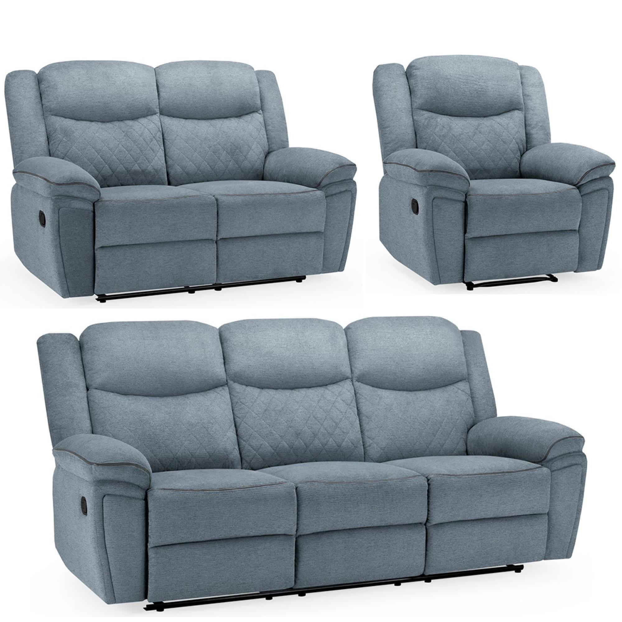 Myra Manual Recliner Sofa Set - Grey Fabric - 3+2+1 Seater