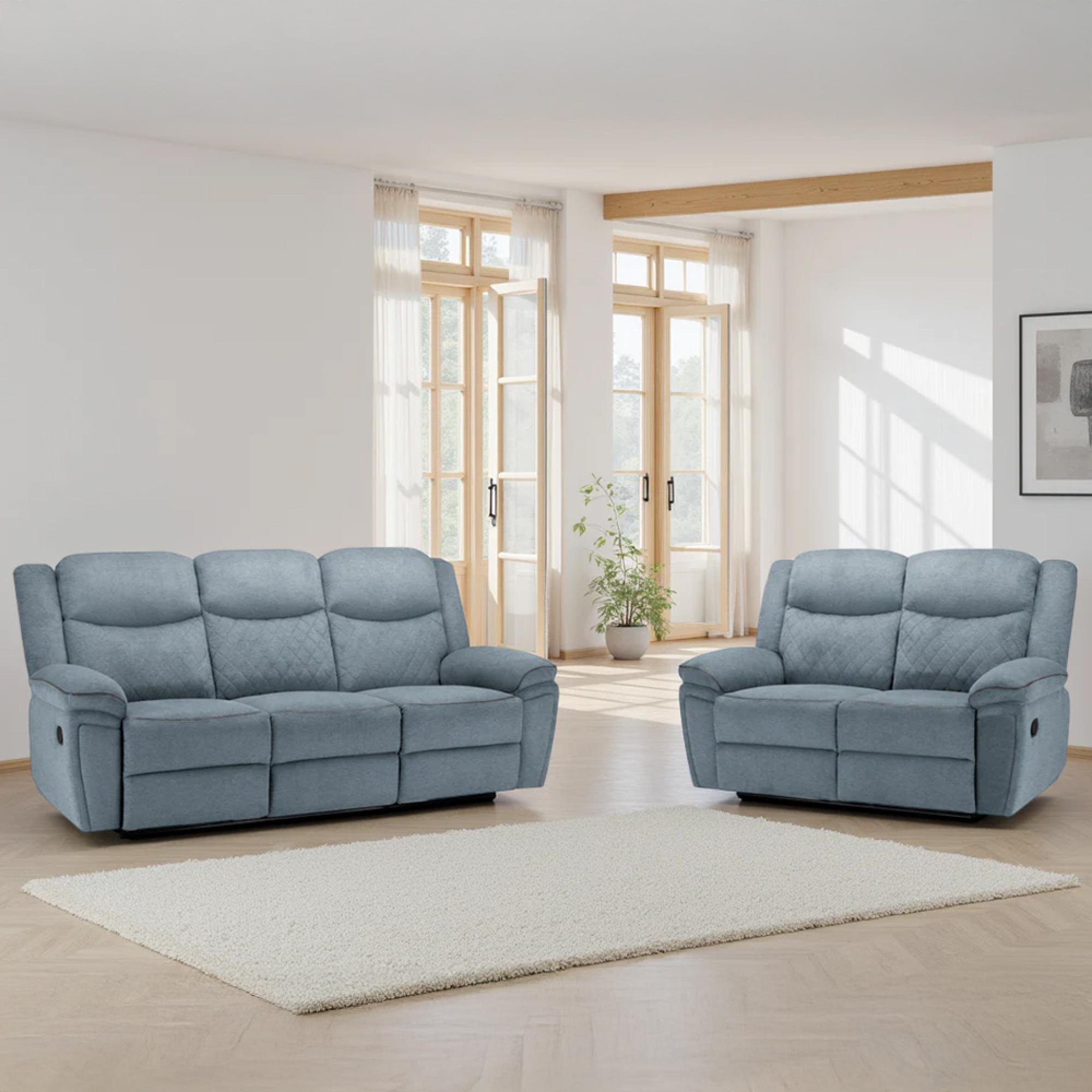 Myra Manual Recliner Sofa Set - Grey Fabric - 3+2 Seater