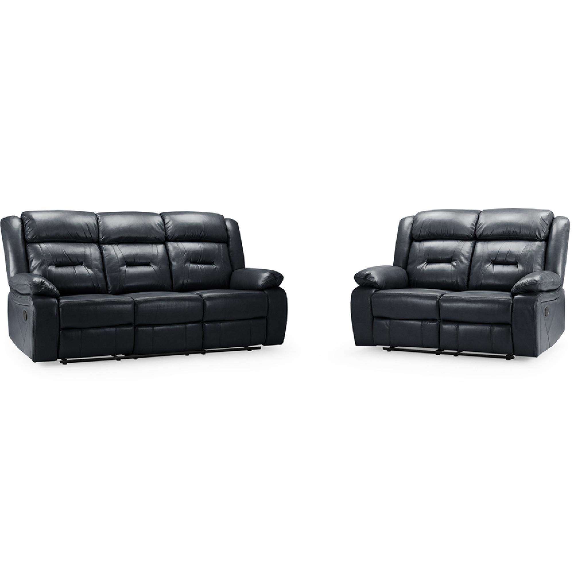 Novie Sofa Set - Black Faux Leather - 3+2 Seater