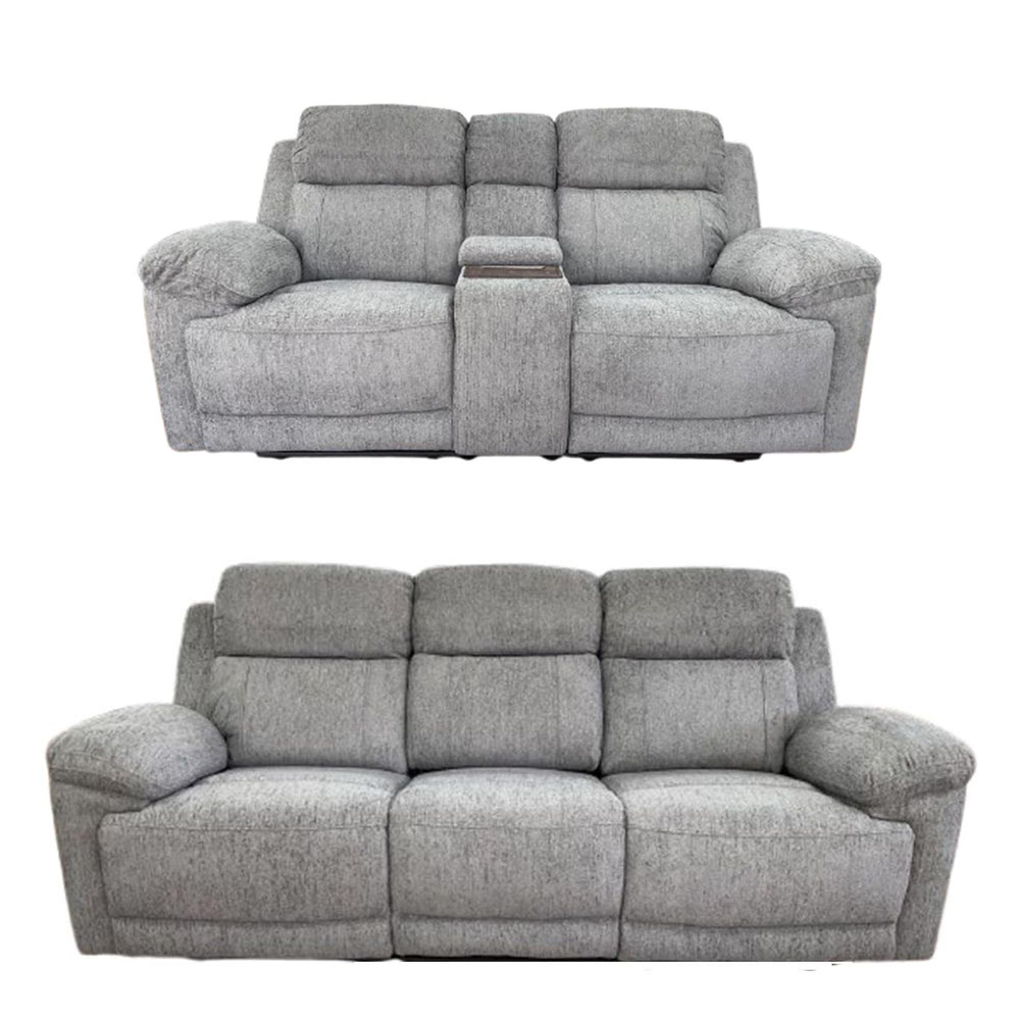 Owen Electric Recliner Sofa Set - Grey Fabric - 3+2 Seater