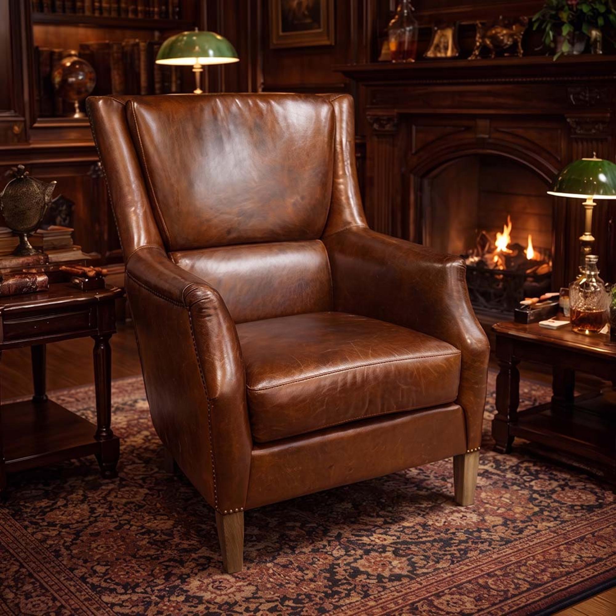 Reading Armchair - Brown Leather