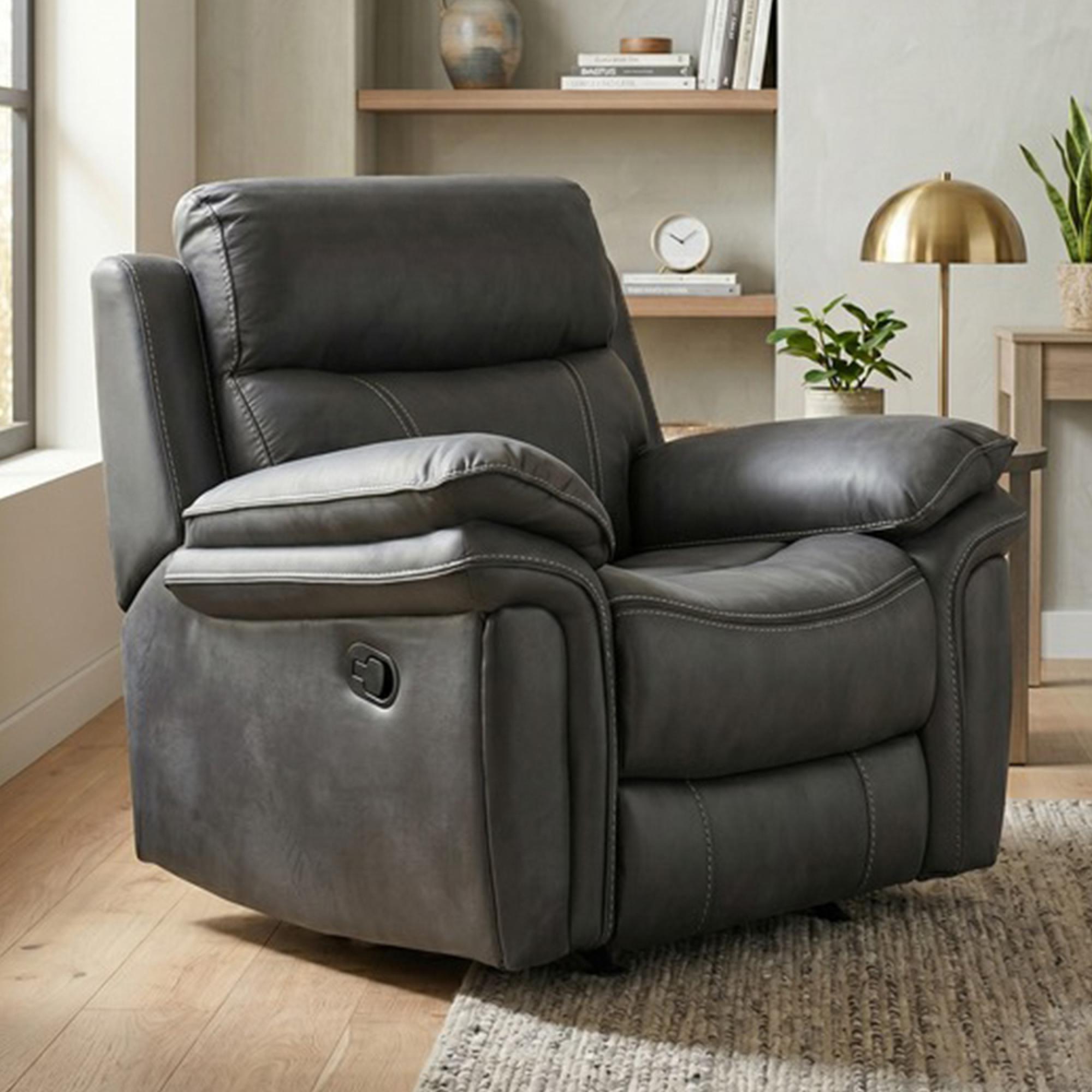 Richmond Manual Recliner Armchair - Charcoal - Leather Look Fabric