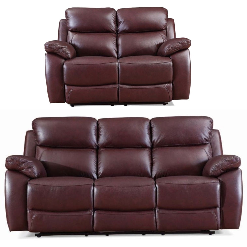 Rivoli Recliner Sofa Set - Burgundy Leather - 3+2 Seater