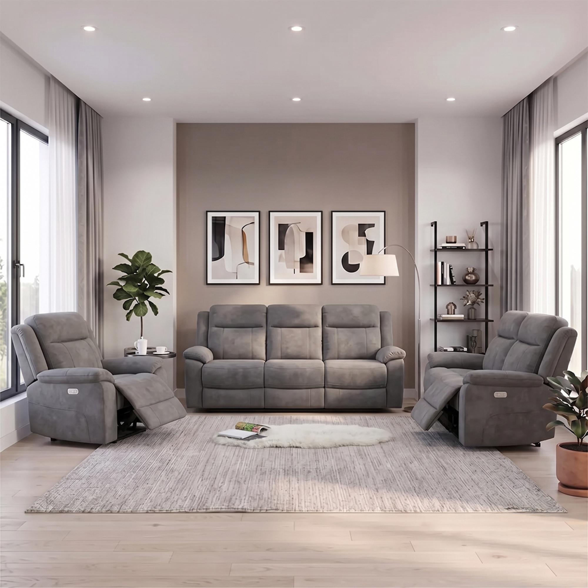 Rockport Electric Recliner Sofa - 3+1+1 Seater - Storm - Fabric