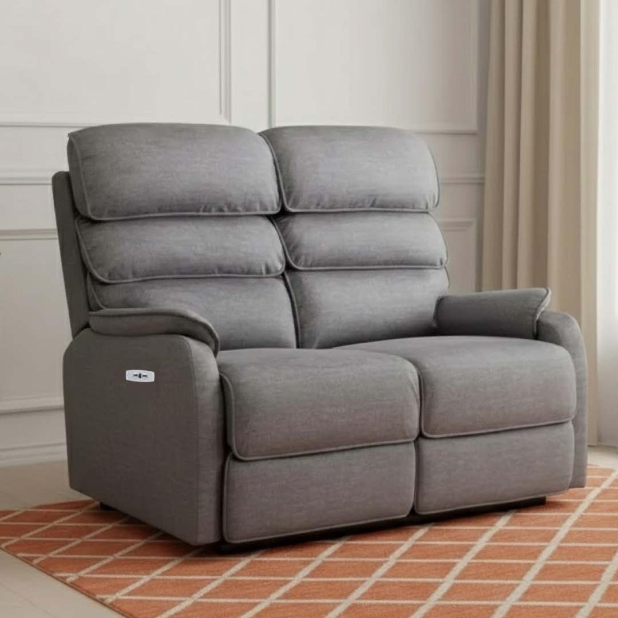 Savoy Electric Recliner Sofa - 2 Seater - Grey Fabric