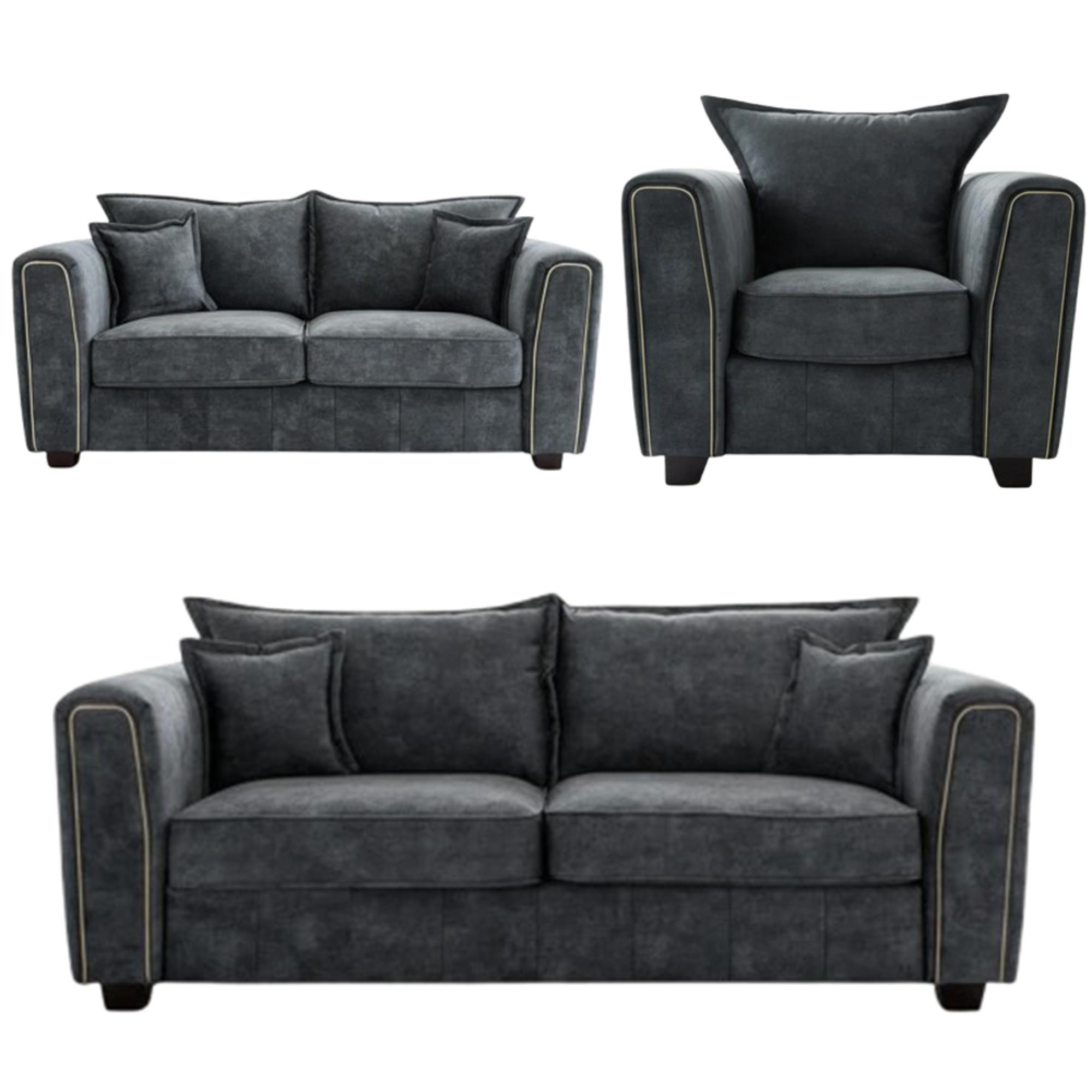 Serena Sofa Set - Charcoal Black Fabric - 3+2+1 Seater