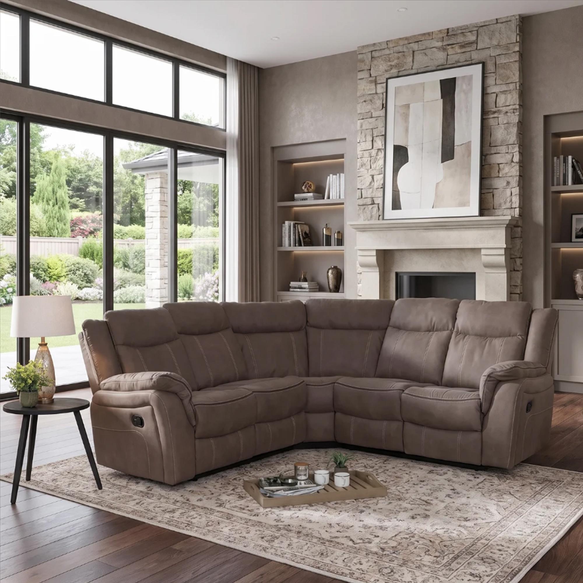 Seville Recliner Corner Sofa - Brown Fabric