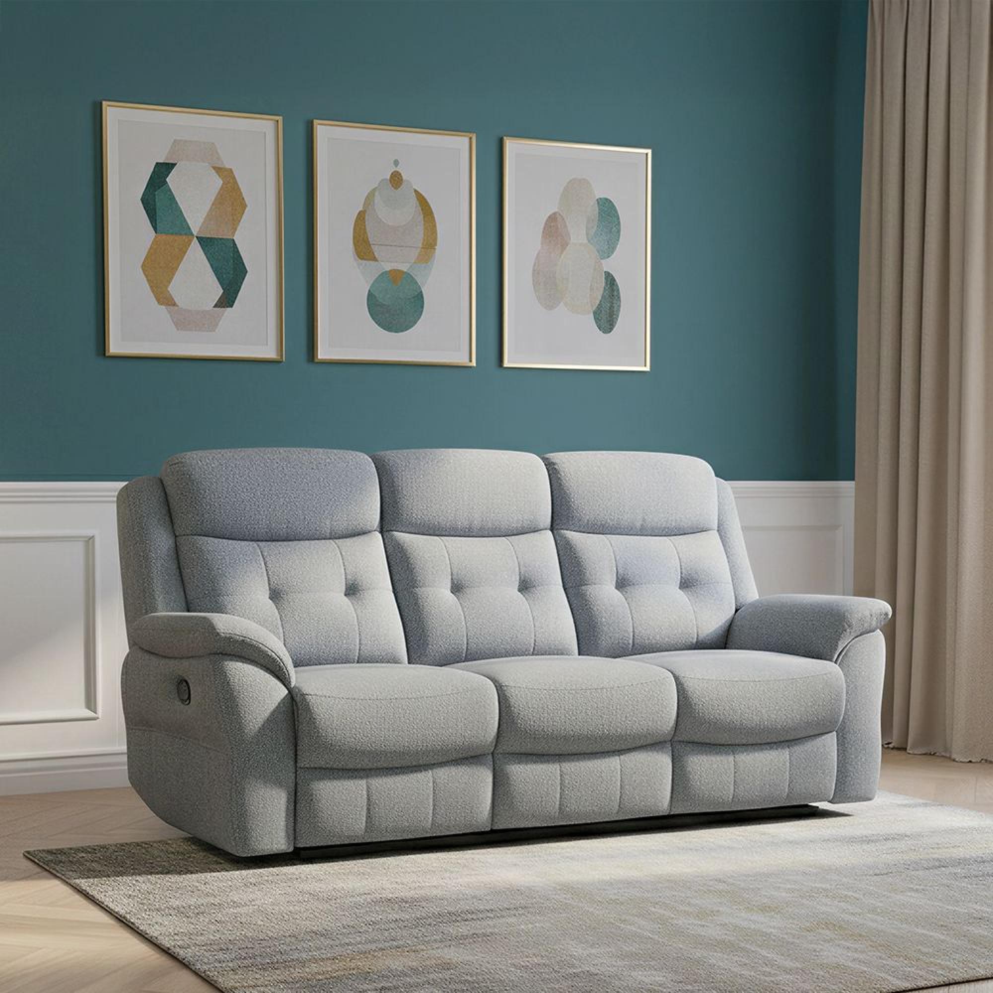 Shelby Recliner Sofa - 3 Seater - Grey Fabric