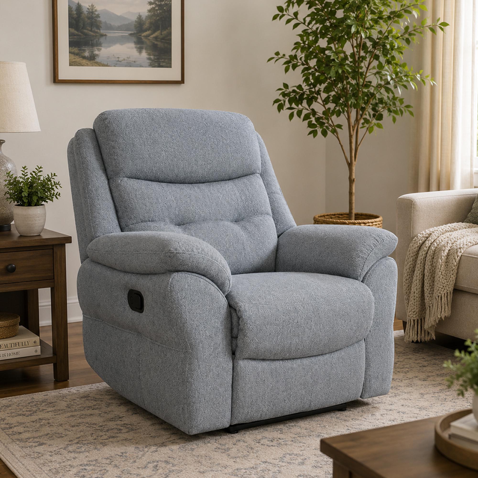 Shelby Recliner Armchair - Grey Fabric
