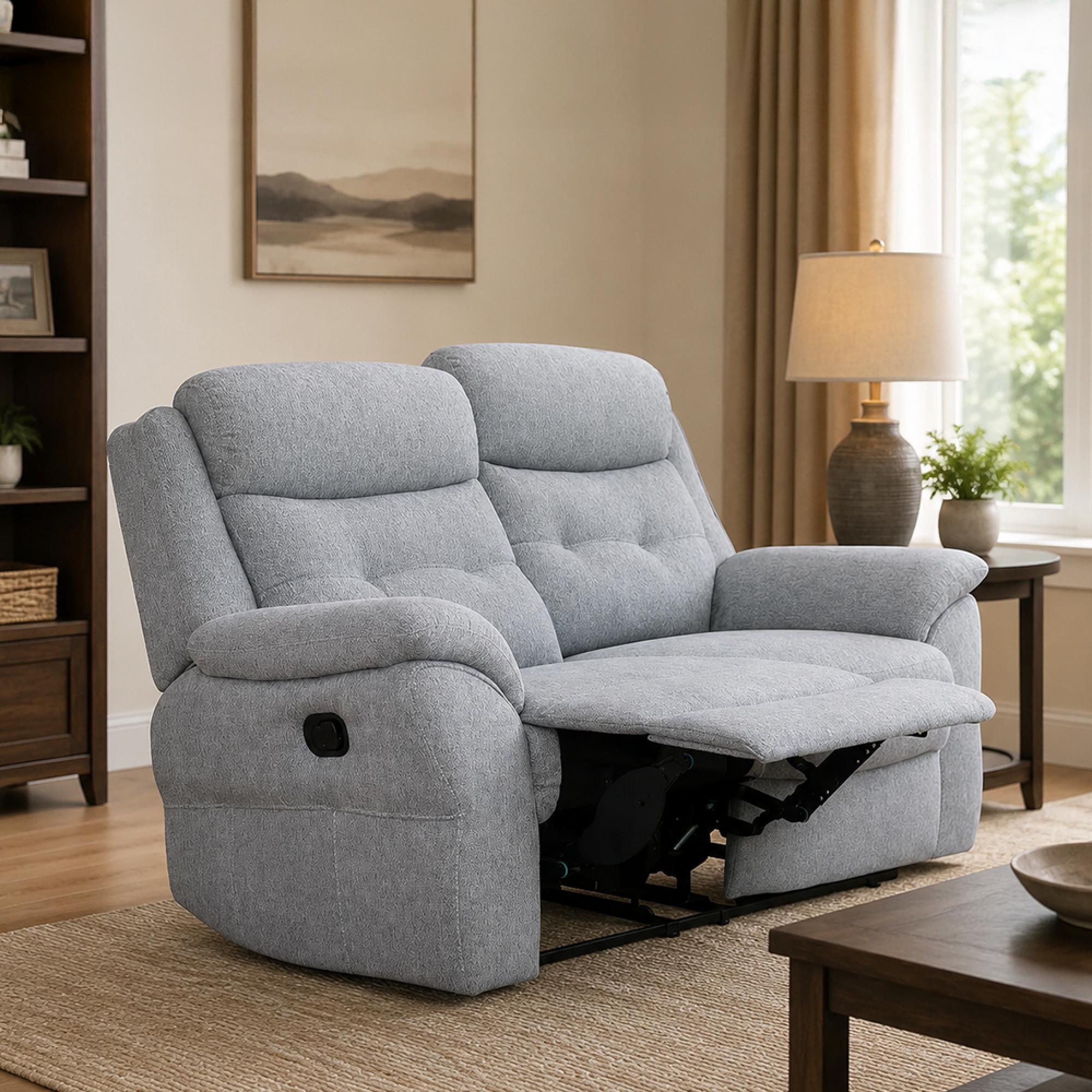 Shelby Recliner Sofa - 2 Seater - Grey Fabric