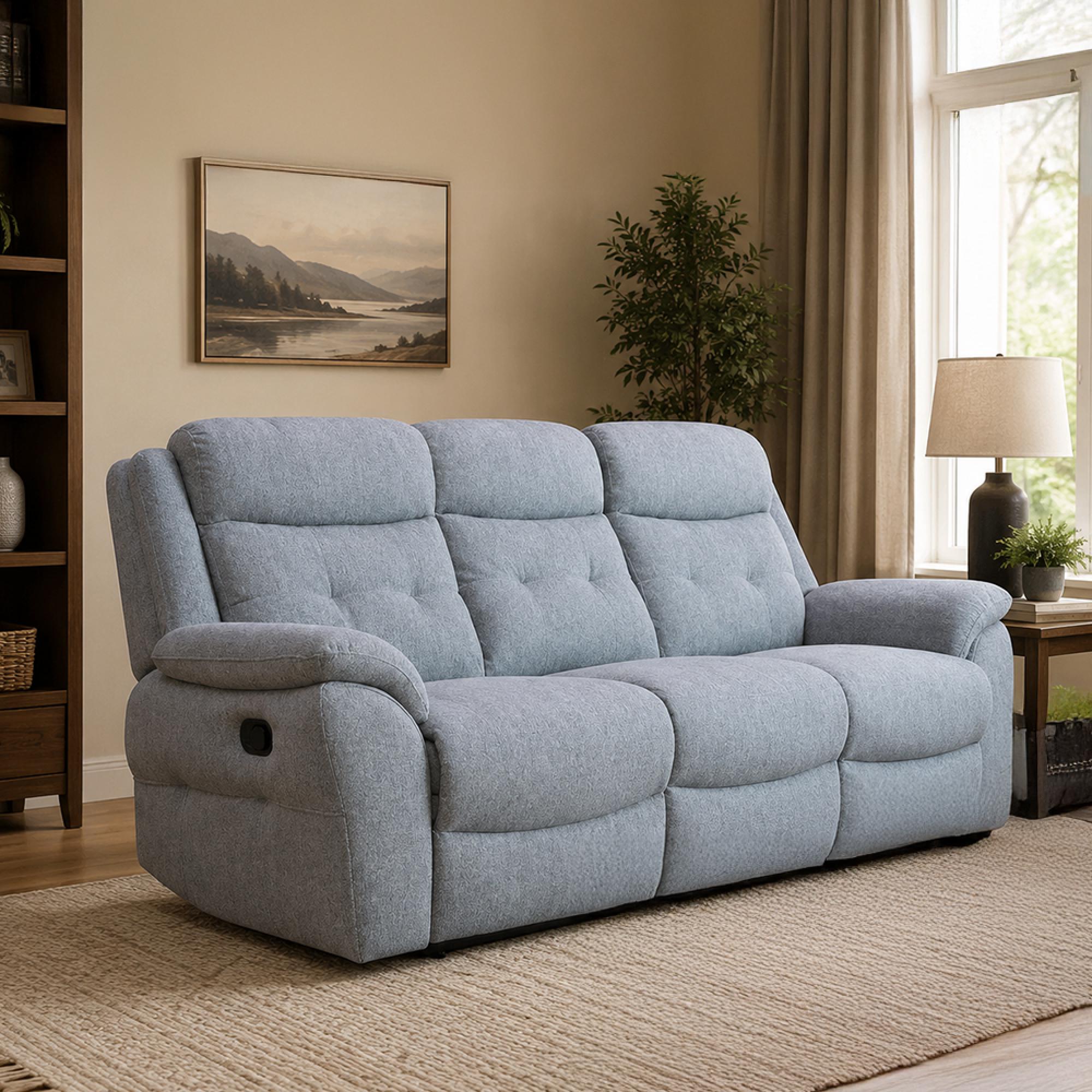 Shelby Recliner Sofa - 3 Seater - Grey Fabric