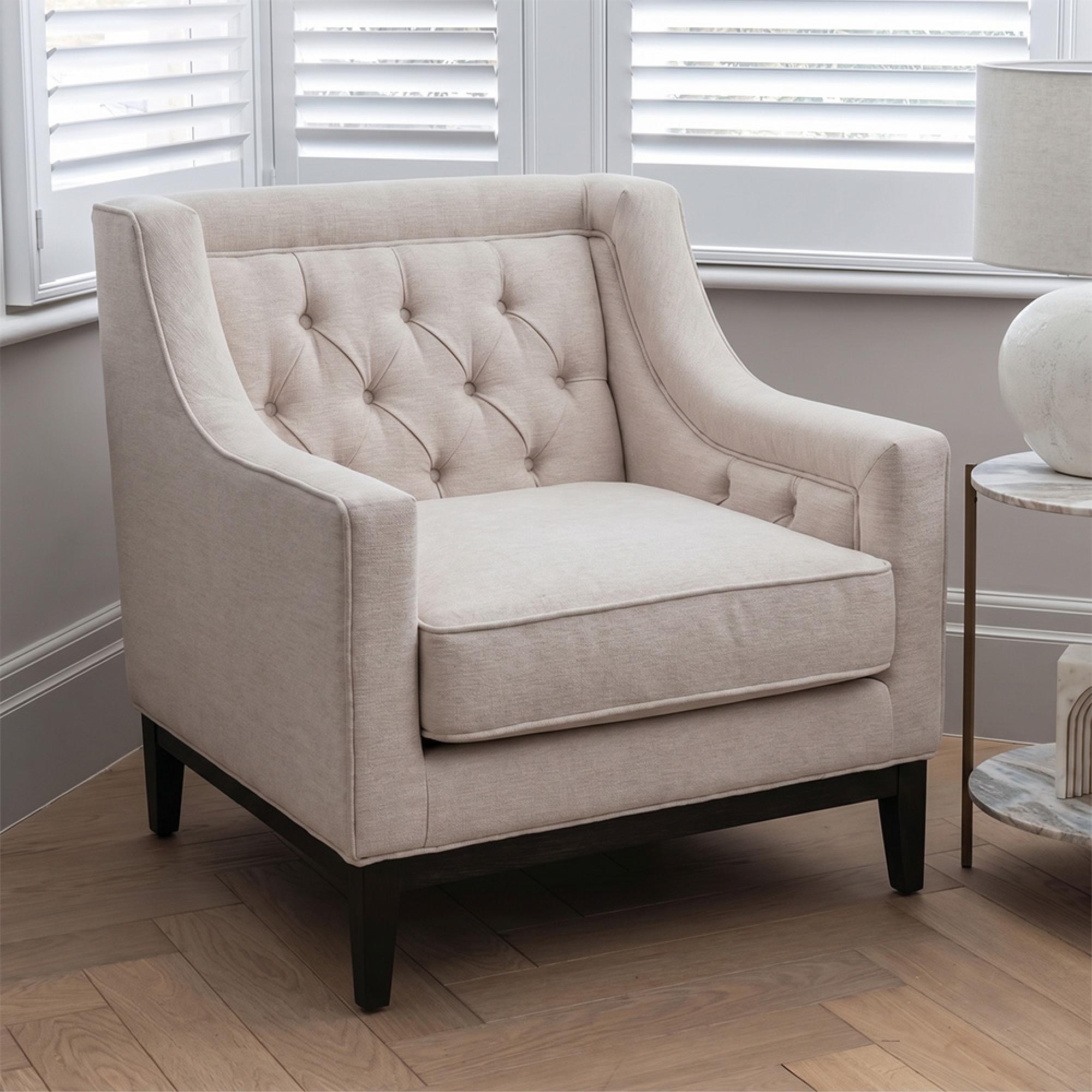 Theodore Armchair - Ivory Fabric - Buttoned