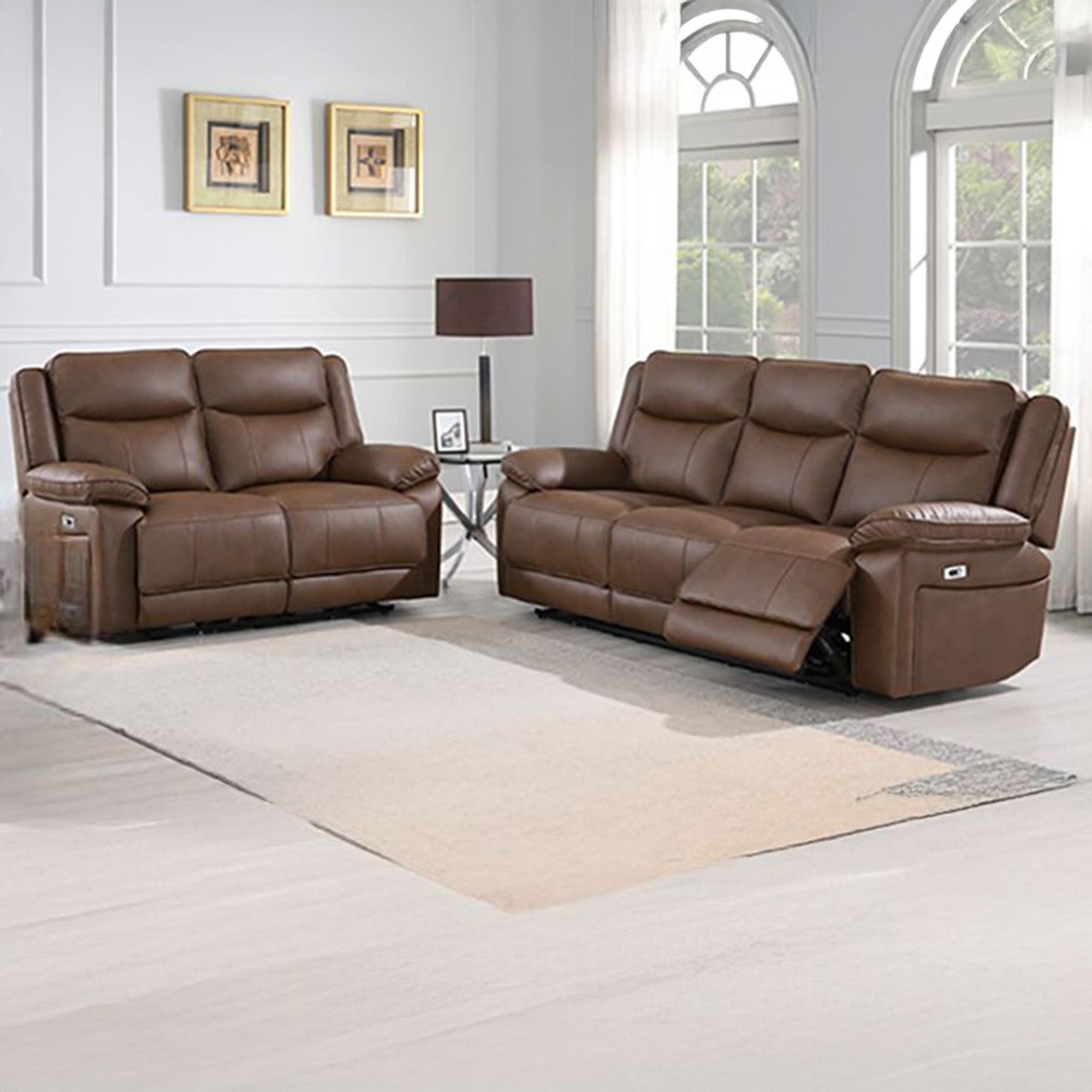 Torino Manual Recliner Sofa Set - Chestnut Faux Leather - 3+2 Seater