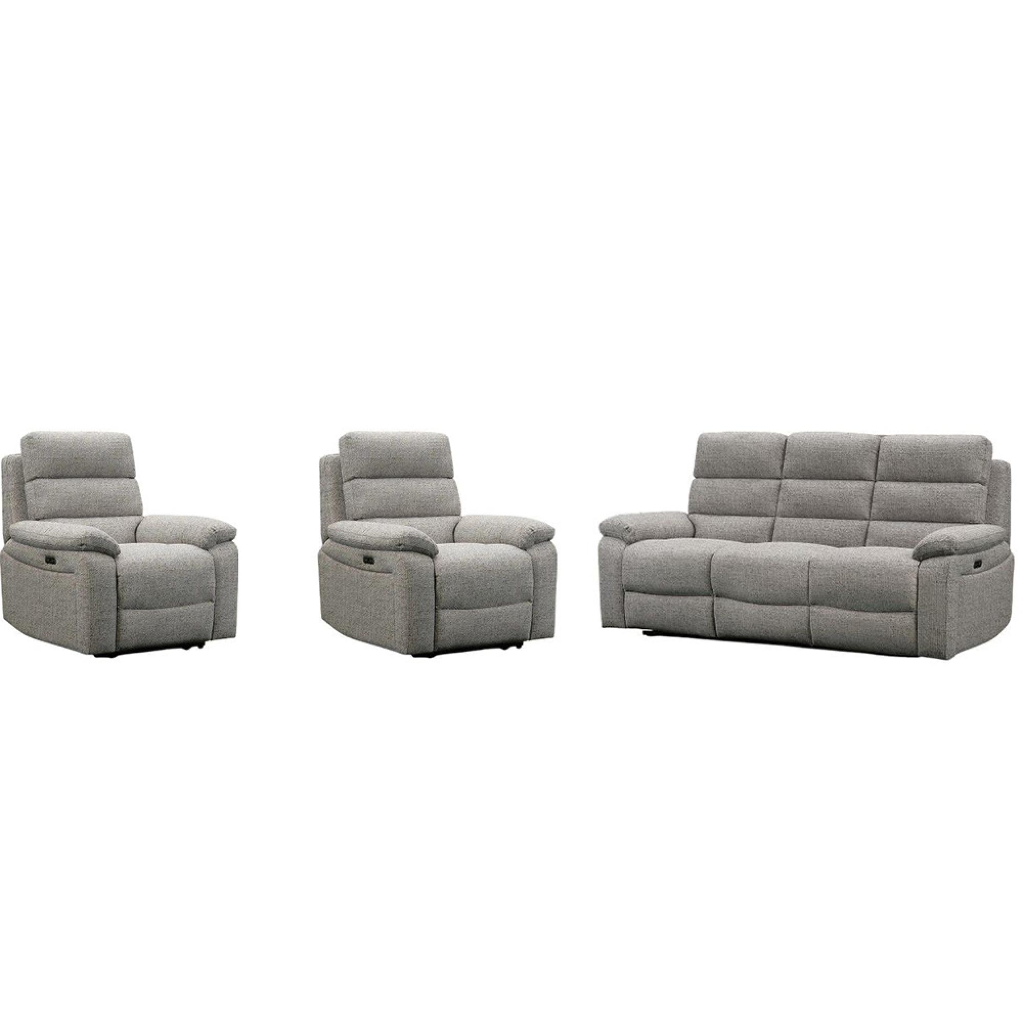 Westbury Power Recliner Sofa Set - Grey Fabric - 3+1+1 Seater