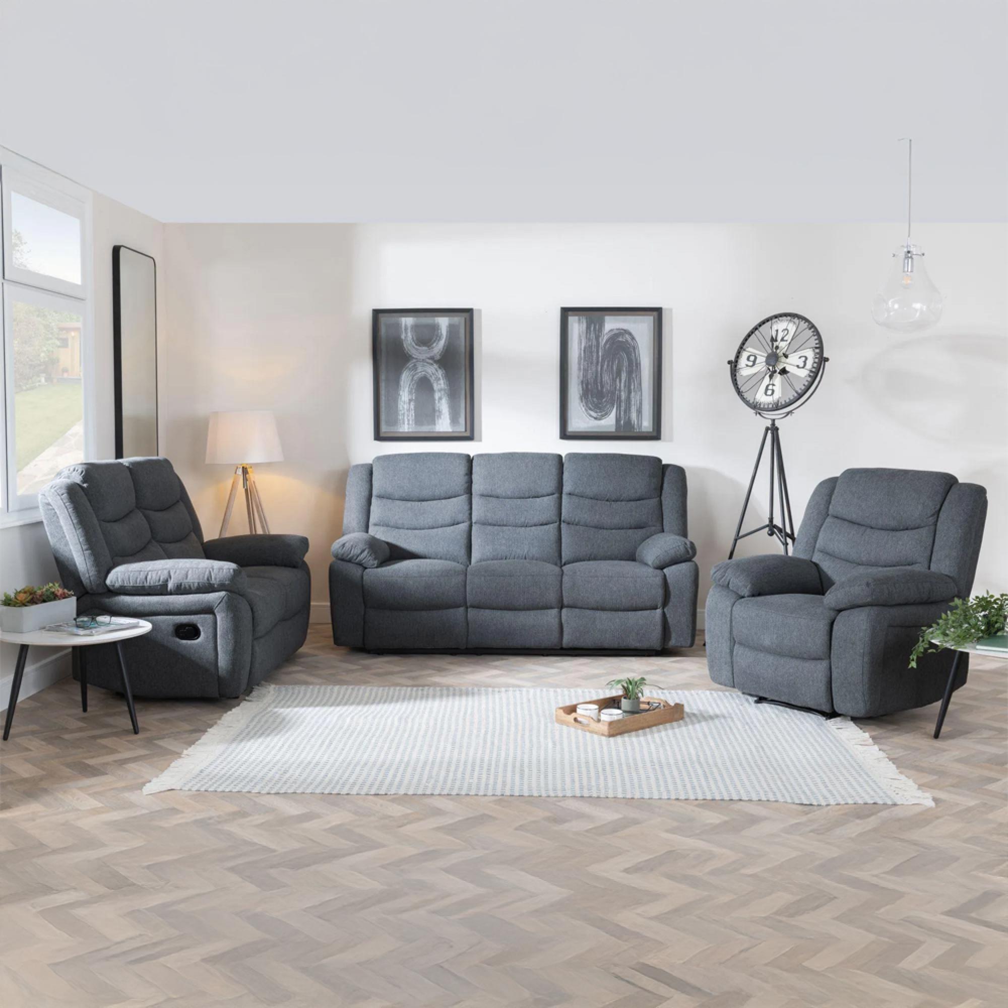 Windsor Recliner Sofa Set - Dark Grey Fabric