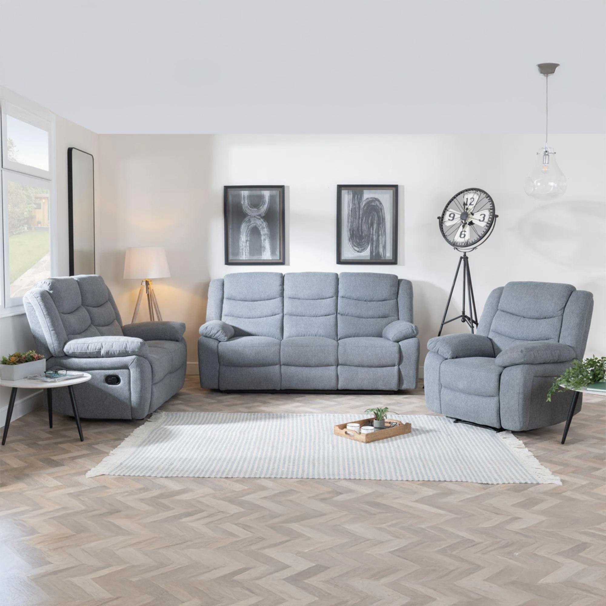 Windsor Recliner Sofa Set - Grey Fabric