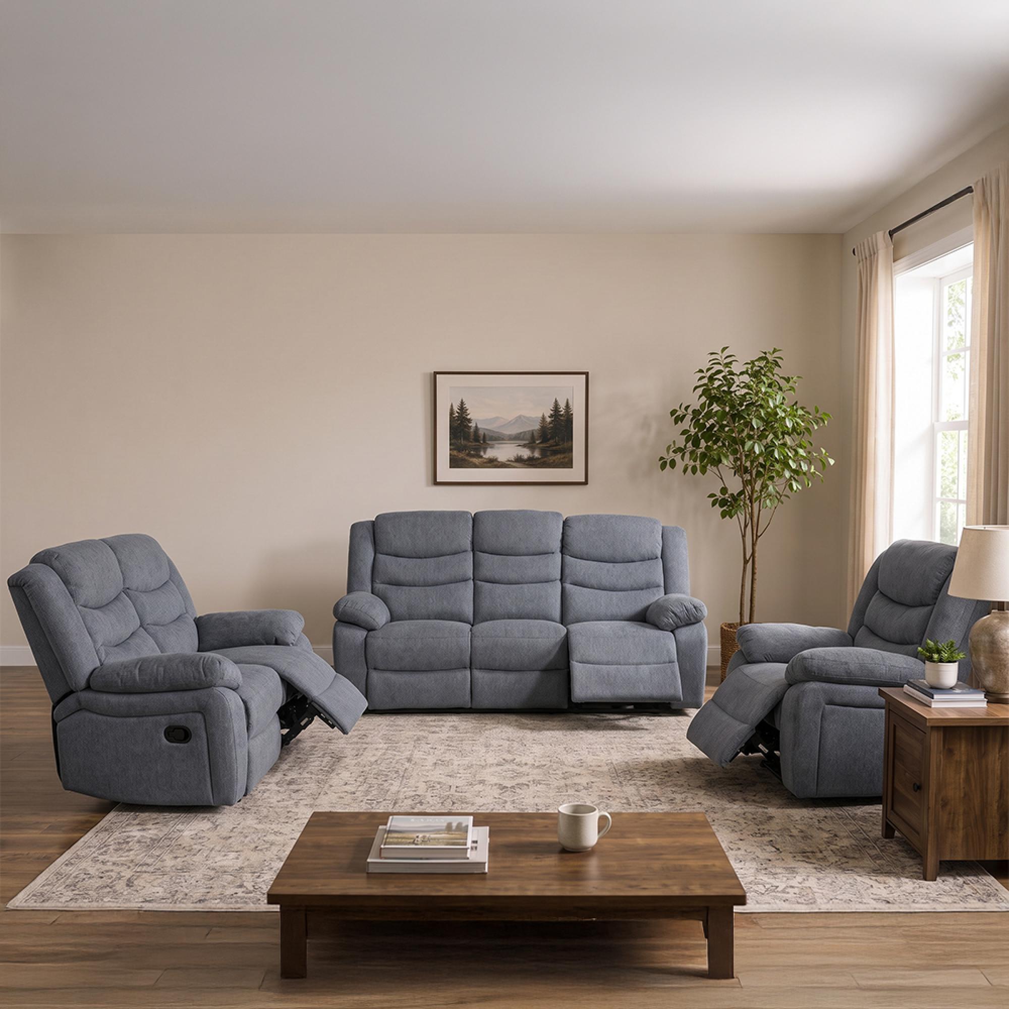 Windsor Recliner Sofa Set - Dark Grey Fabric