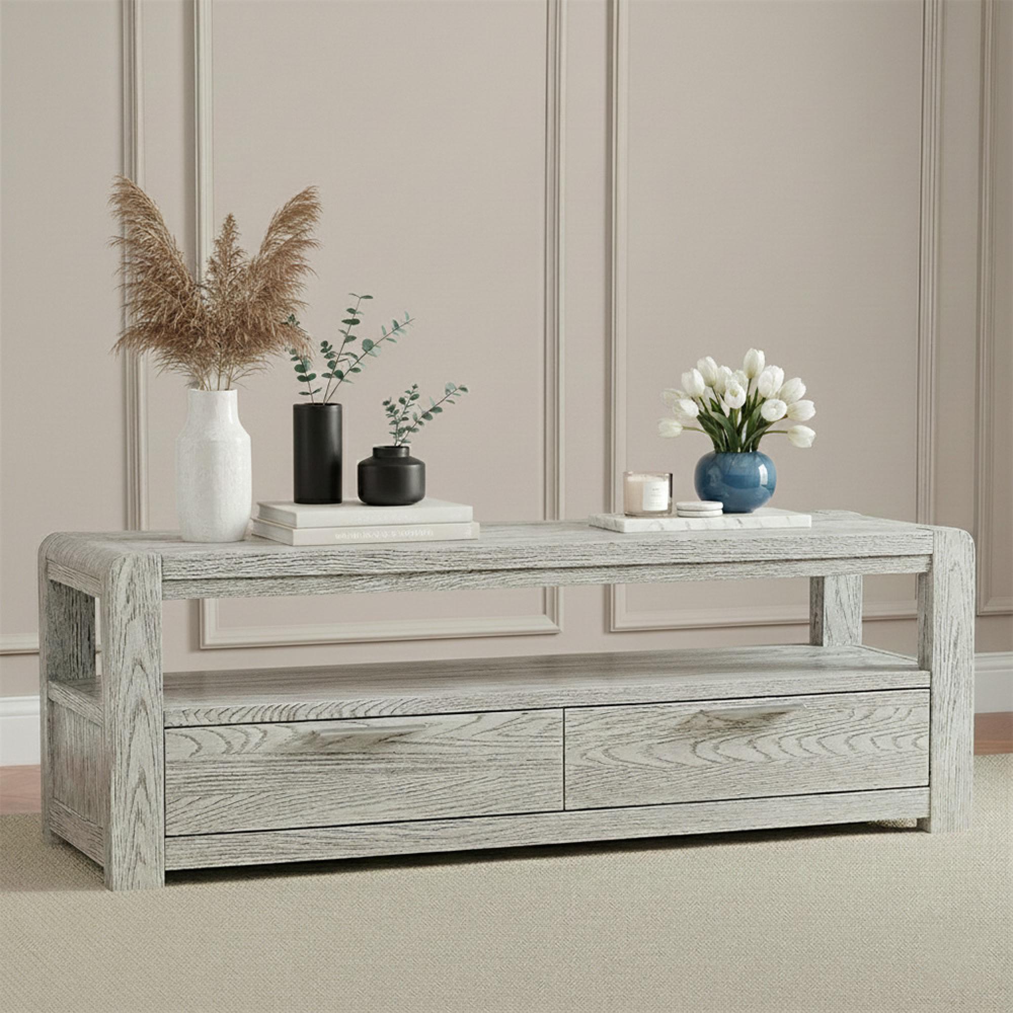 Amsterdam TV Unit - 2 Drawer - Grey Washed Oak