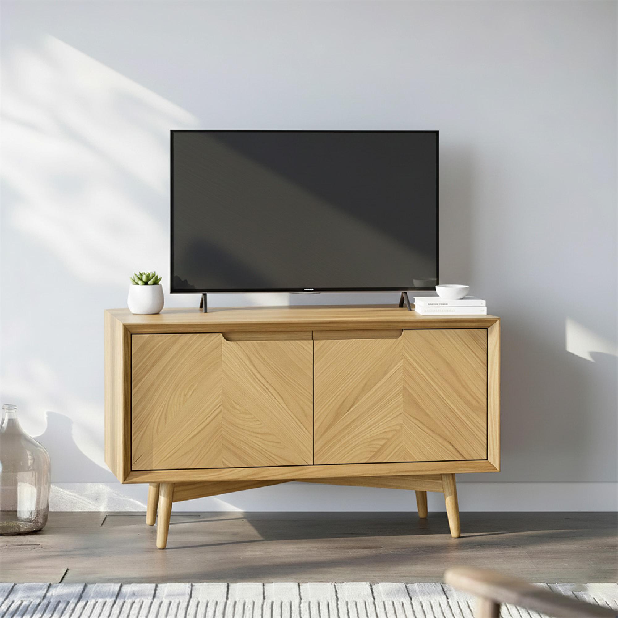 Valencia Herringbone Corner TV Unit - Storage - Oak