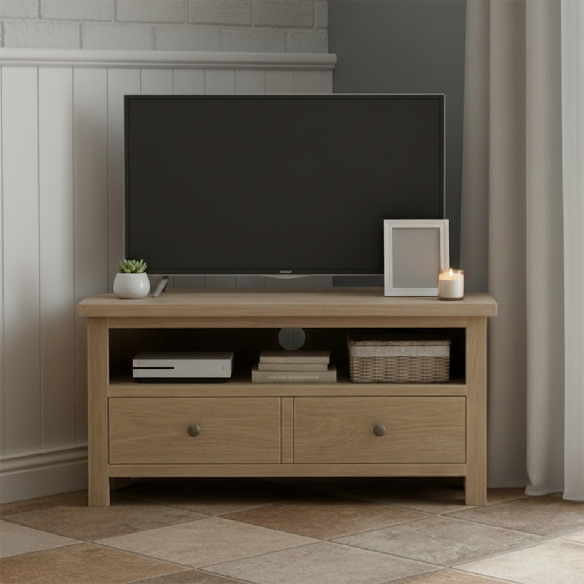 Modern Country Oak - Corner TV Unit - 2 Drawer