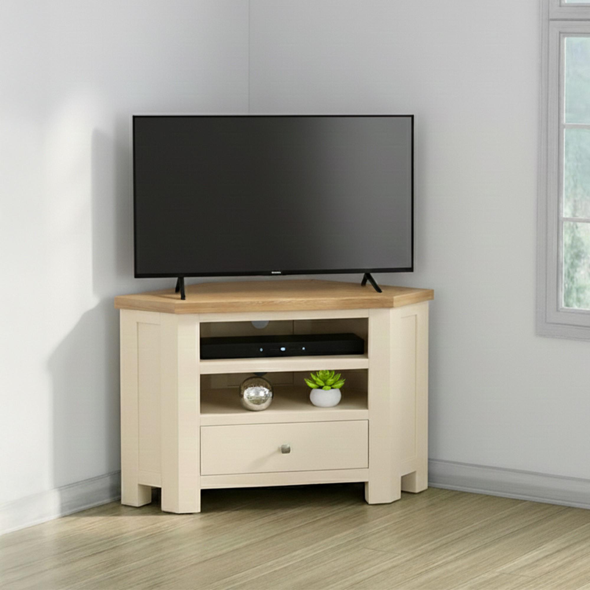 Lundy Corner TV Unit - 90cm - Ivory Painted