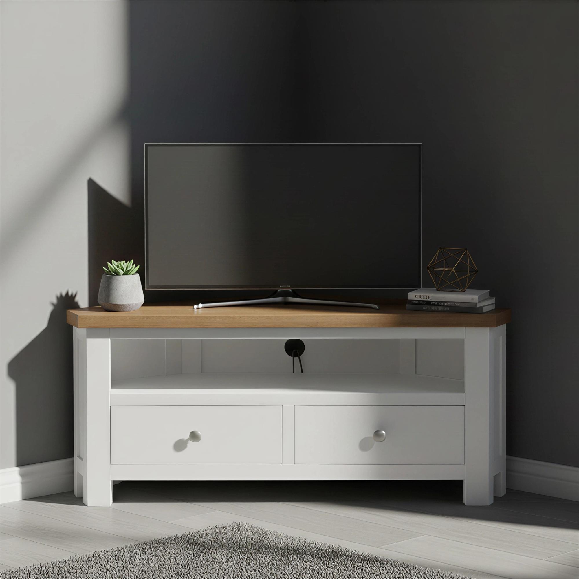Lundy Corner TV Unit - 105cm - White Painted