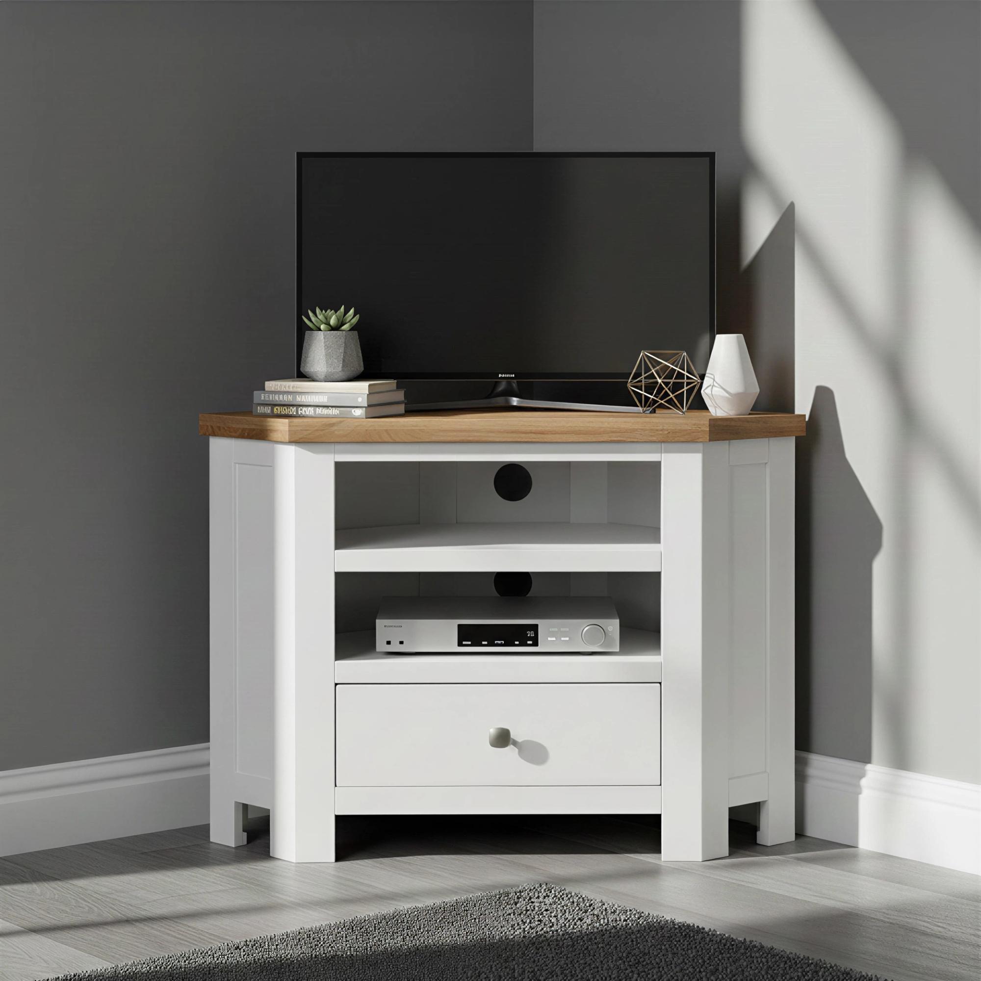 Lundy Corner TV Unit - 90cm - White Painted