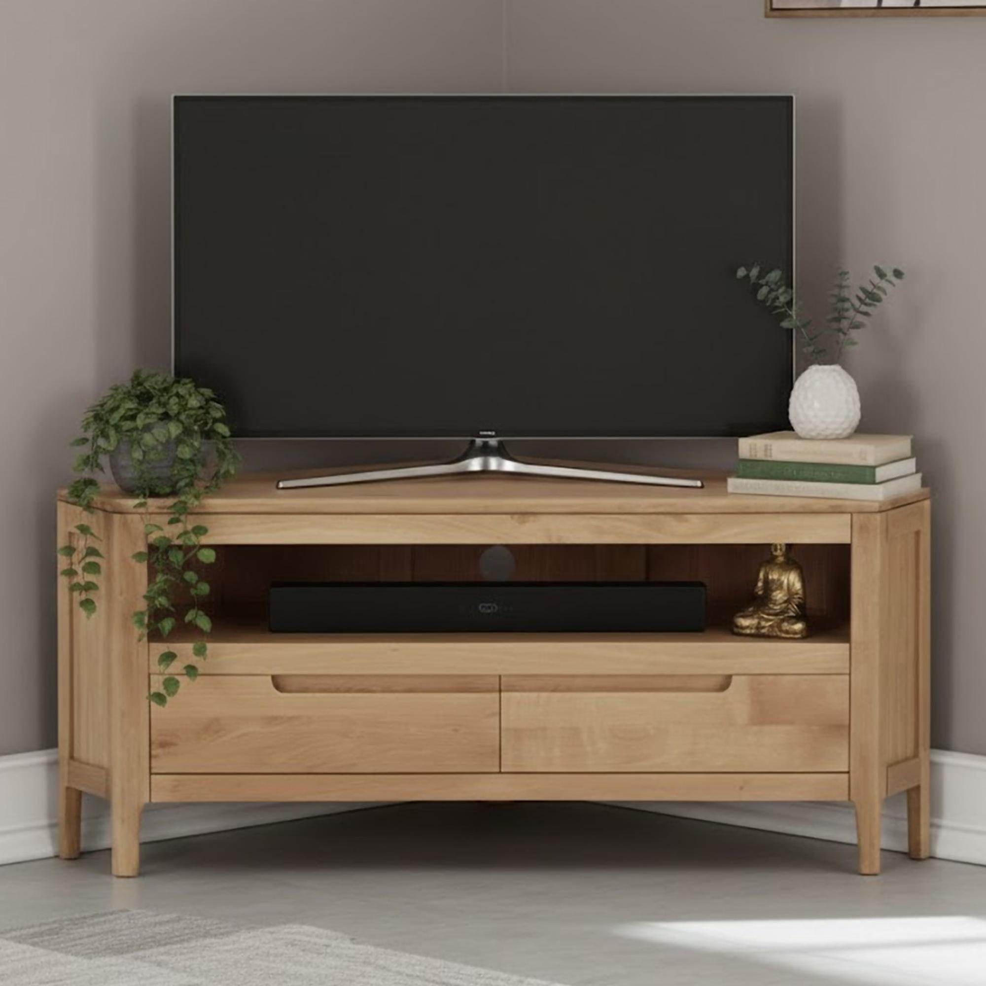 Dunmore Corner TV Unit - 2 Drawer - Oak