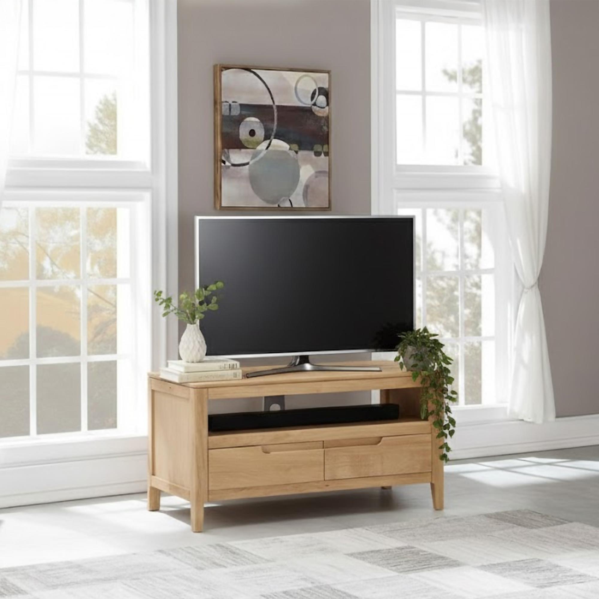 Dunmore Small TV Unit - 2 Drawer - Oak