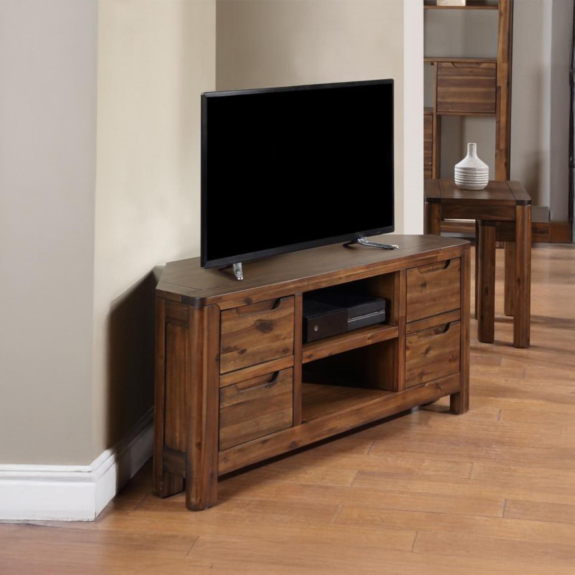 Monterey Corner TV Unit - 4 Drawer - Acacia Wood