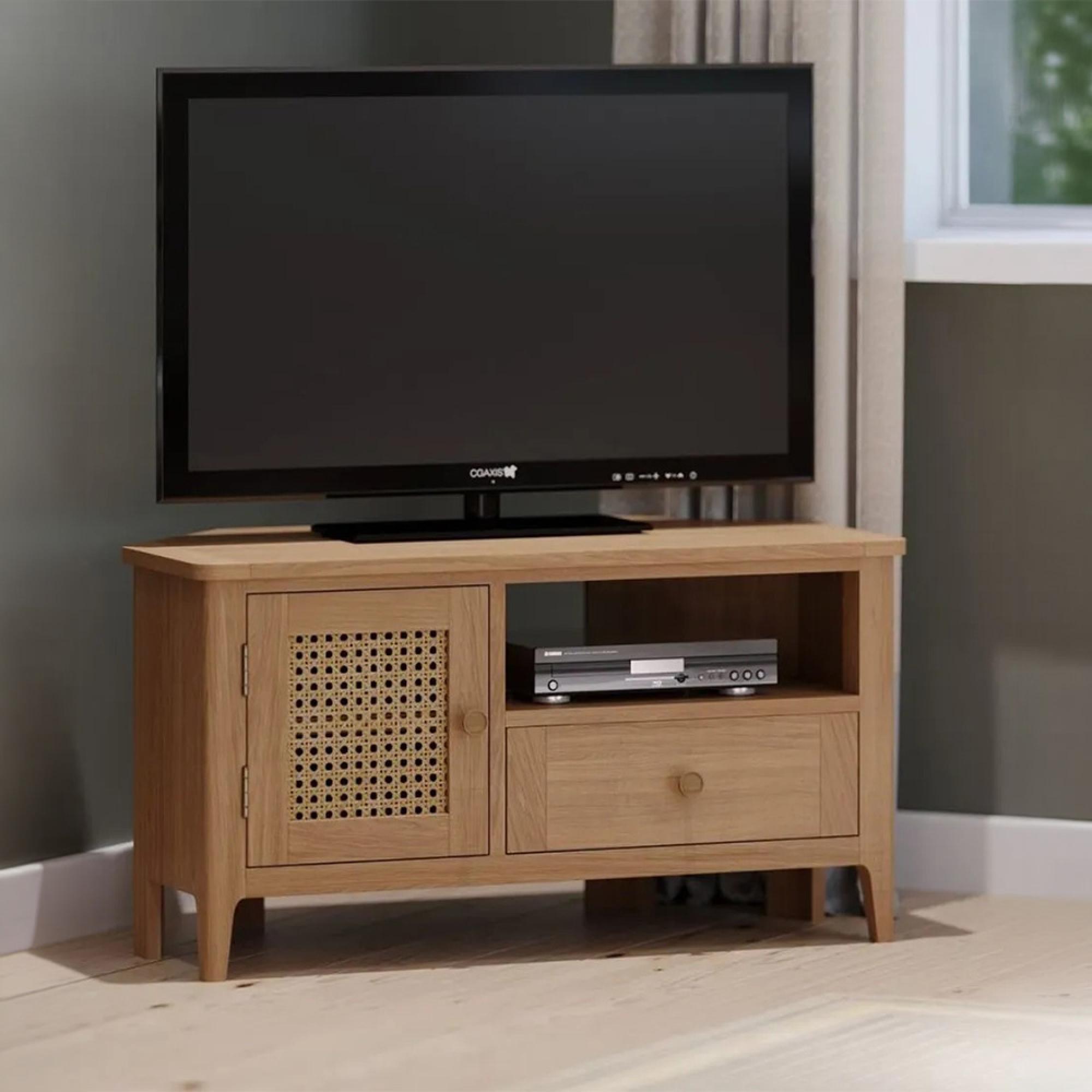 Henley Oak and Rattan 90cm Corner TV Unit
