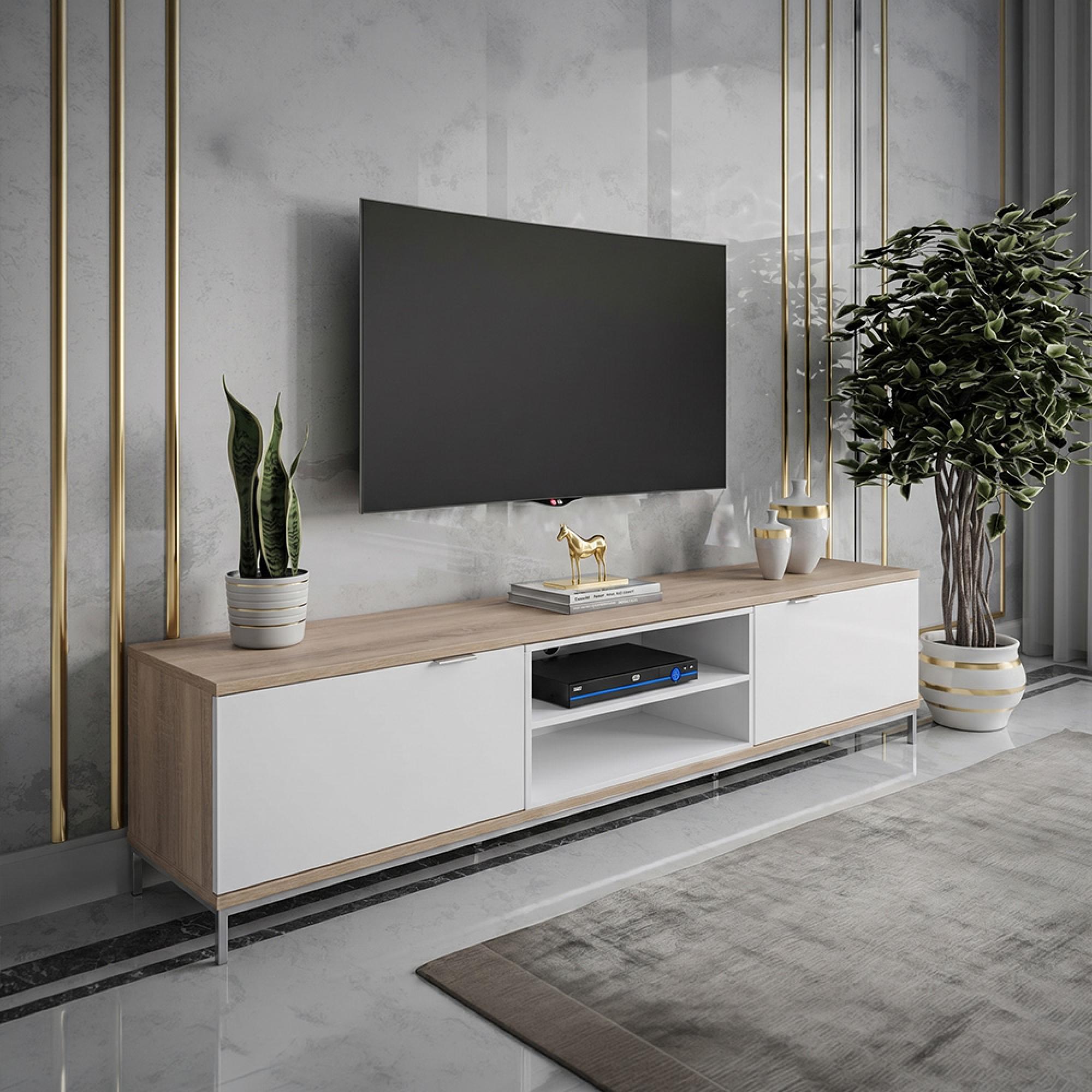 Chaplin TV Stand - White & Light Oak - 160cm - ADCH1600-WHT