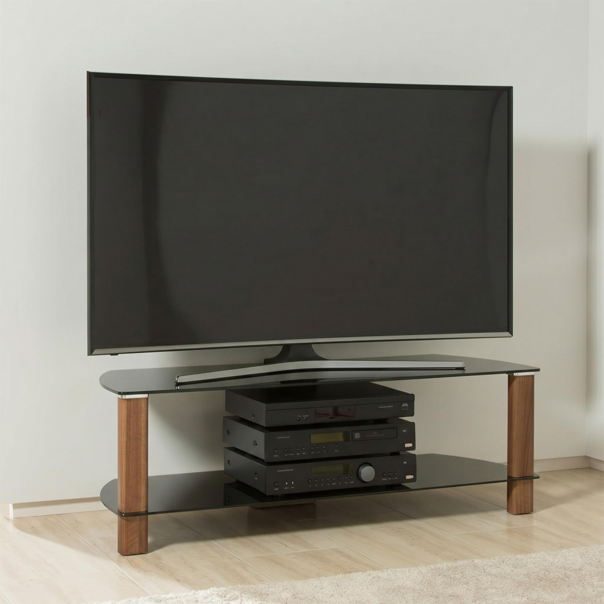 Century TV Stand - Walnut & Black Glass - 120cm - ADCE1200-BLK
