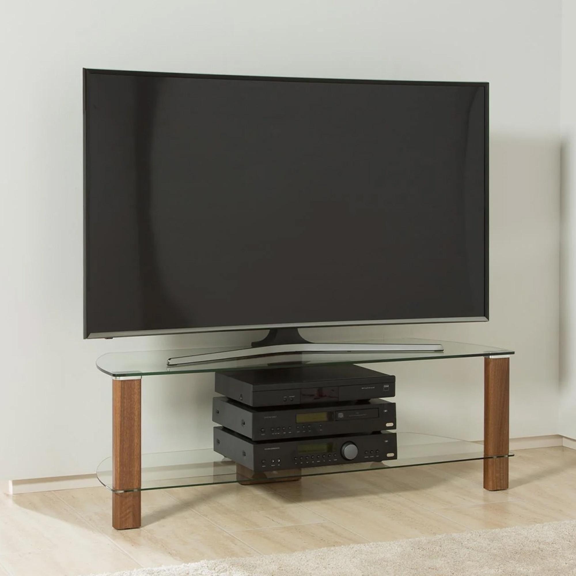 Century TV Stand - Walnut & Black Glass - 120cm - ADCE1200-WAL