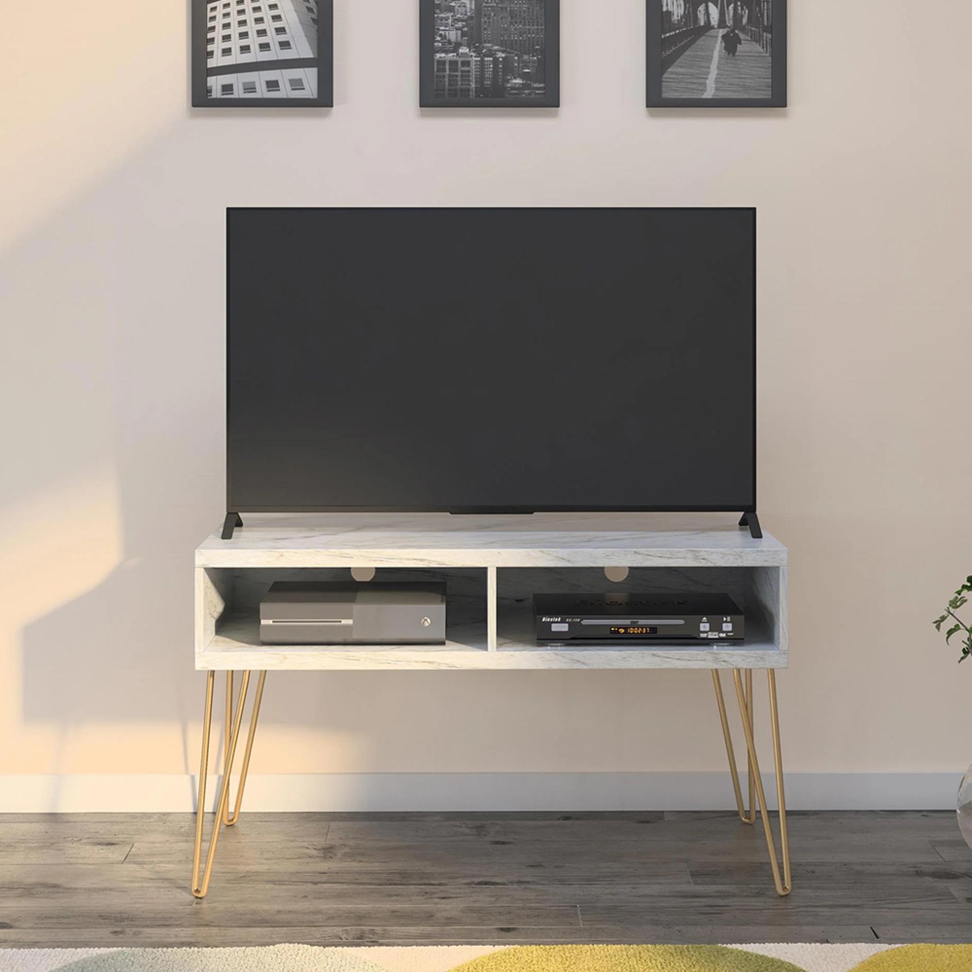 Novogratz Athena TV Stand - White Marble Effect - 1748891COMNUK