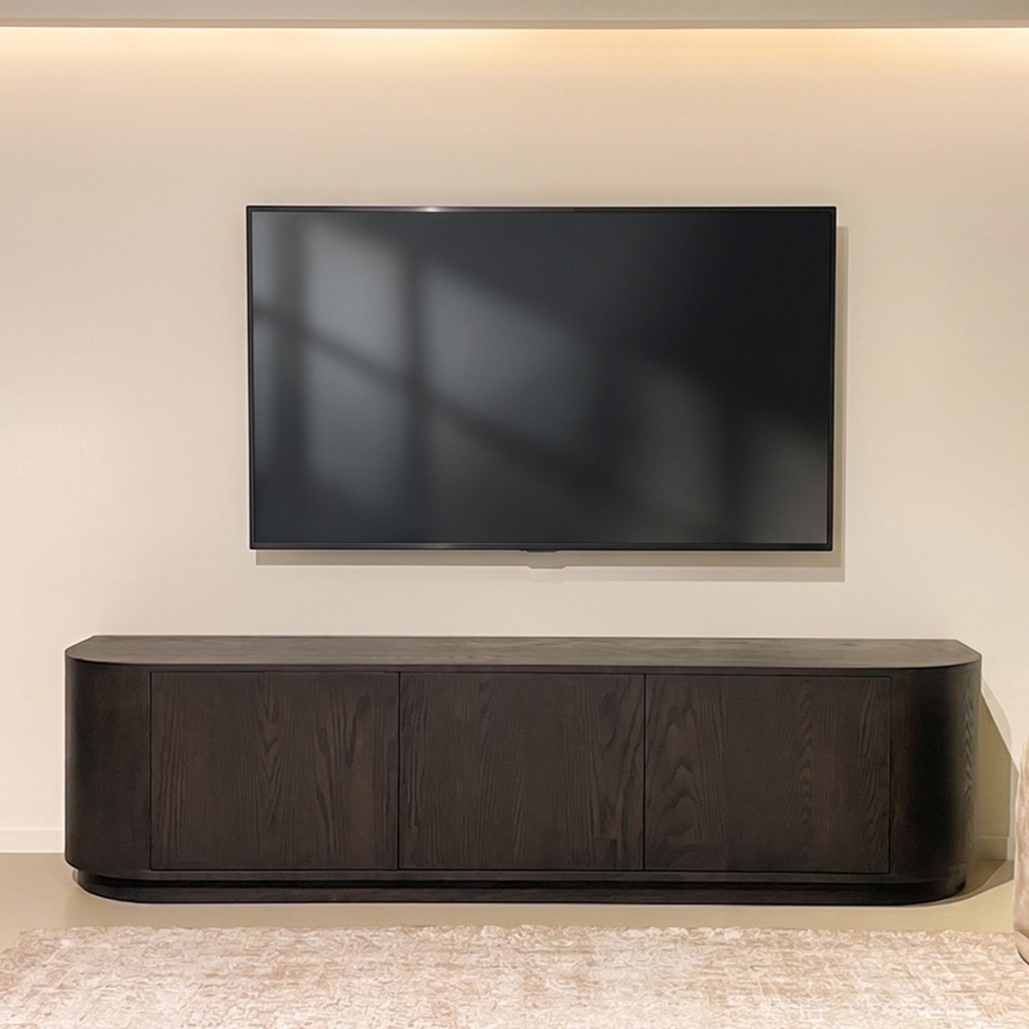 Novero Curved TV Unit - 3 Door - 180cm - Medium - Espresso Oak