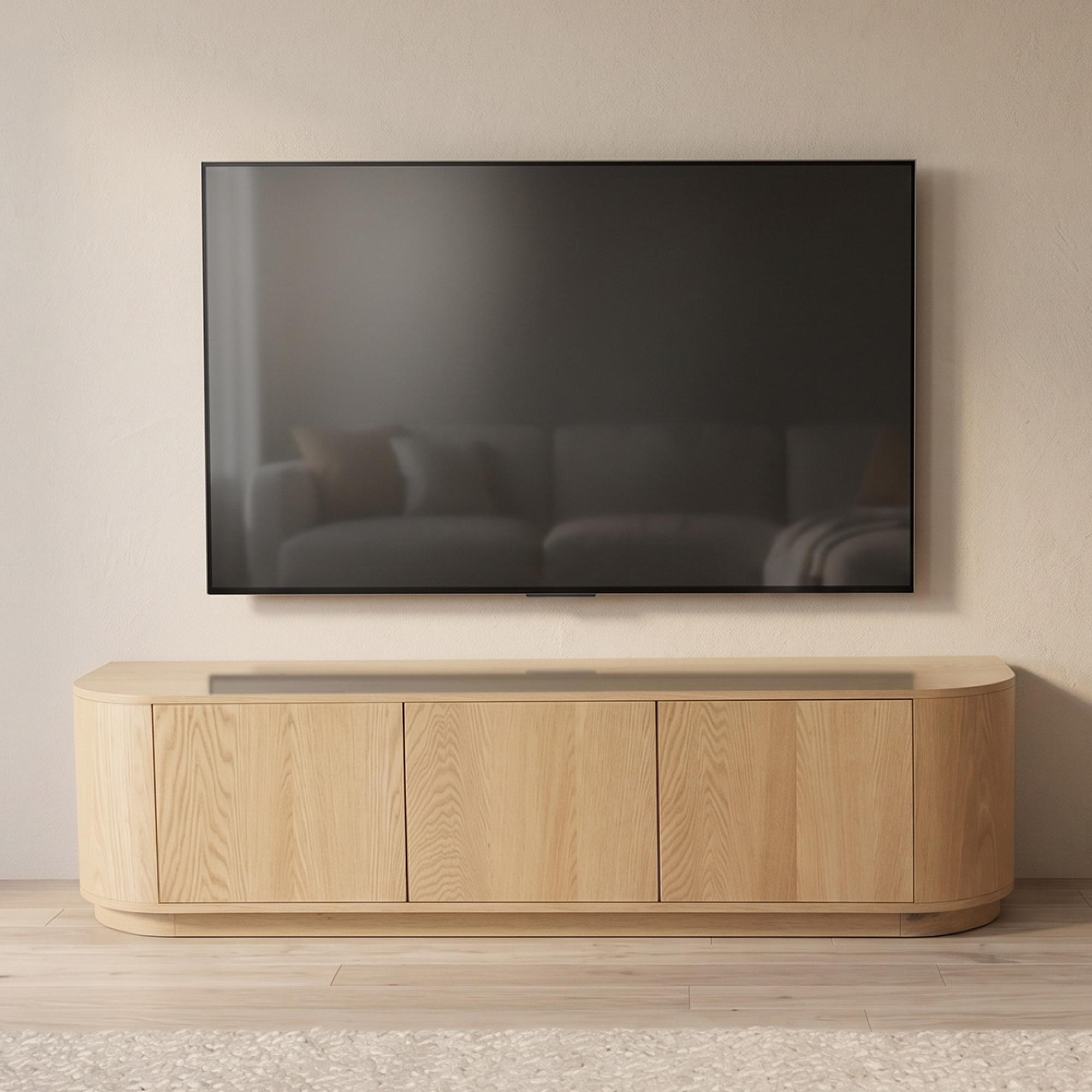 Novero Curved TV Unit - 3 Door - 180cm - Medium - Natural Oak