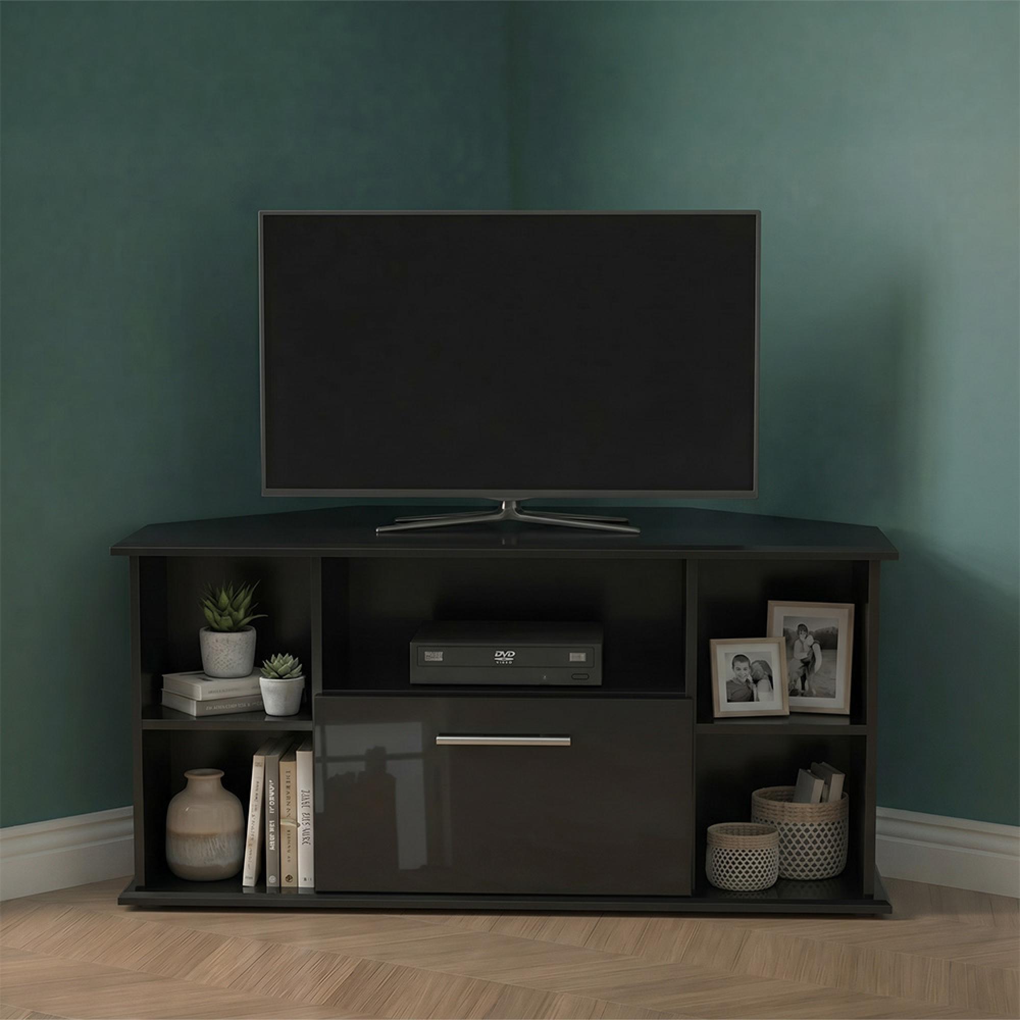 Knightsbridge Corner TV Unit - 115cm - Black Gloss