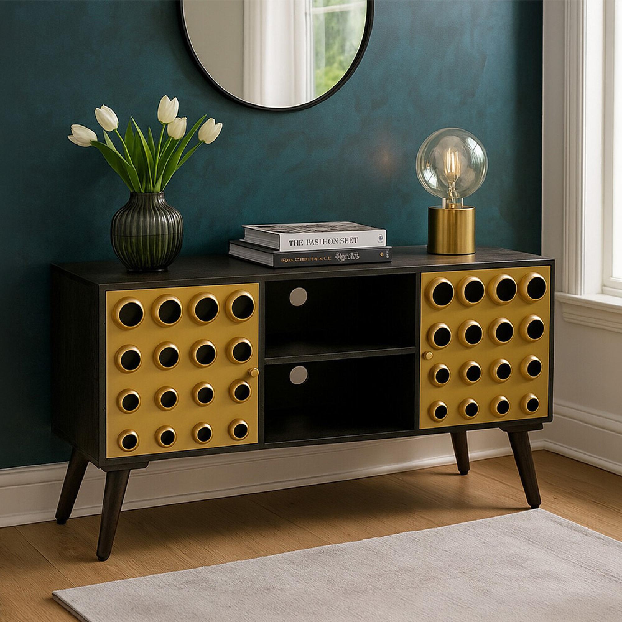 Arti TV Unit - 2 Door - Black - Mango Wood