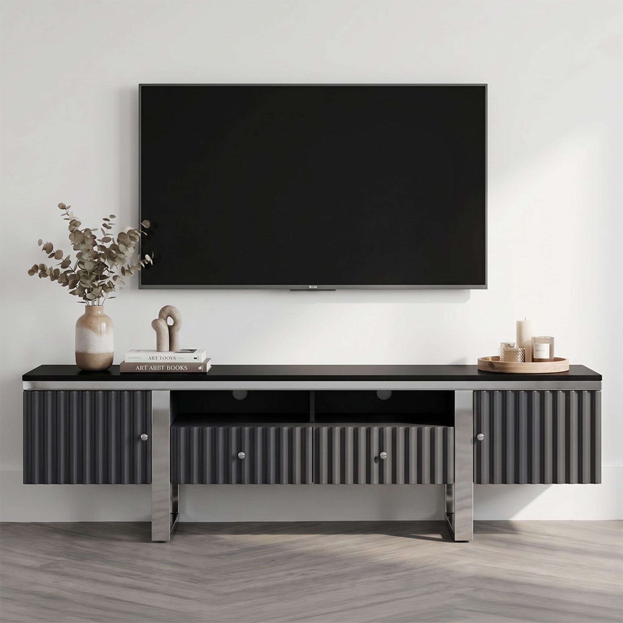 Genoa TV Unit - Storage - Fluted - Grey