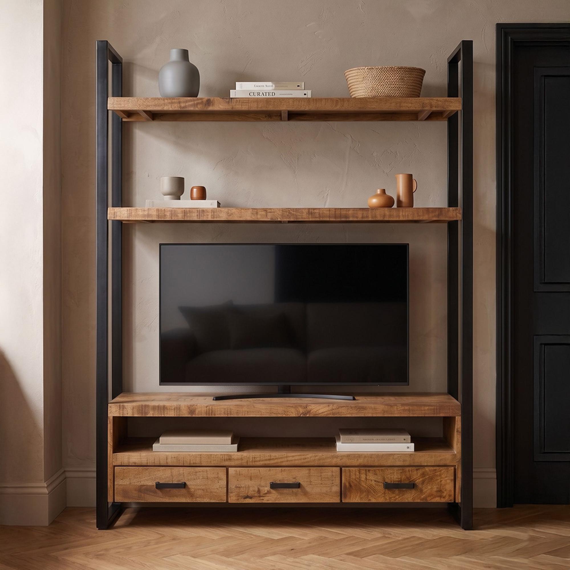 Nairobi TV Cabinet - 3 Drawer - 150cm - Medium - Natural - Rustic Mango Wood