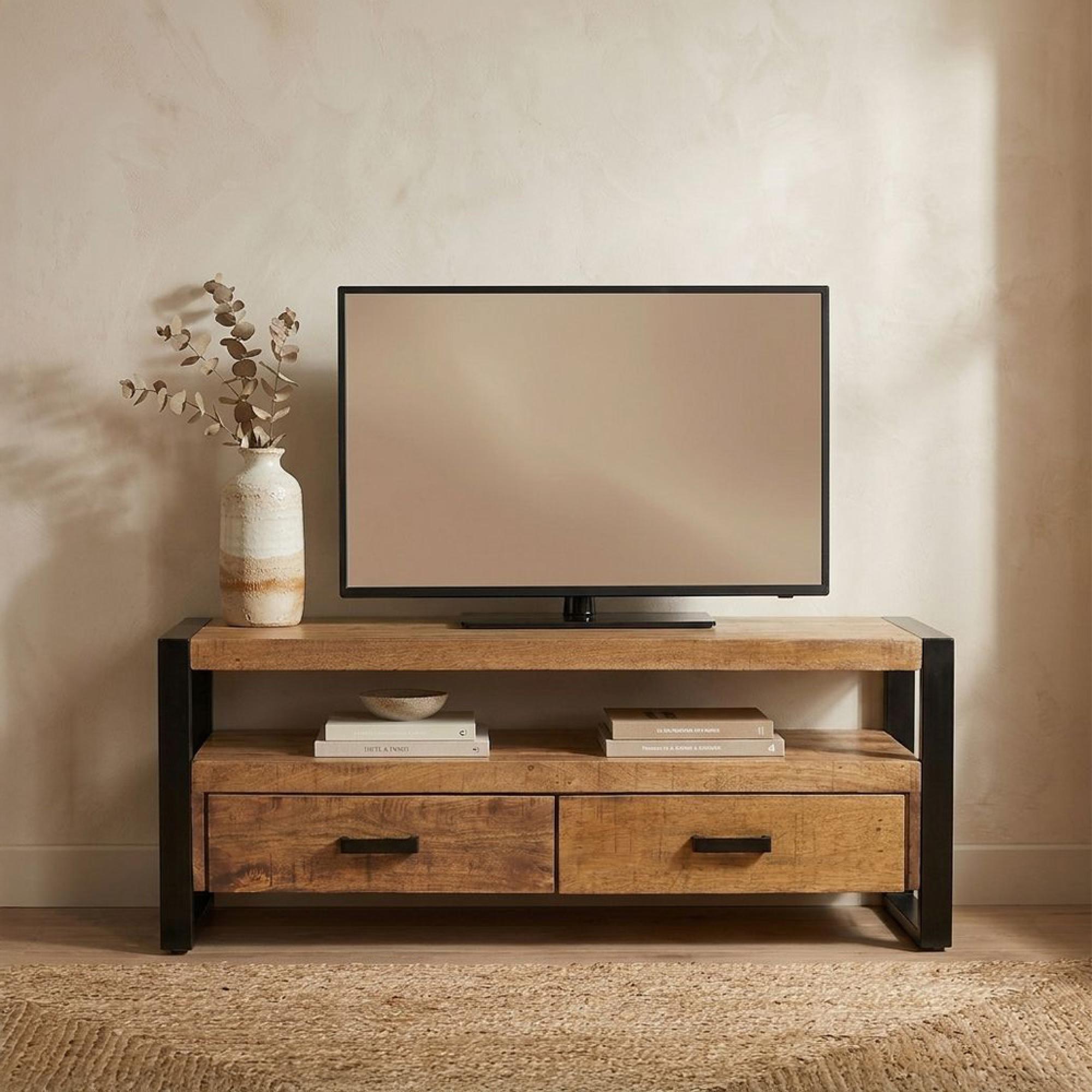 Nairobi TV Unit - 2 Drawer - 120cm - Small - Natural - Rustic Mango Wood