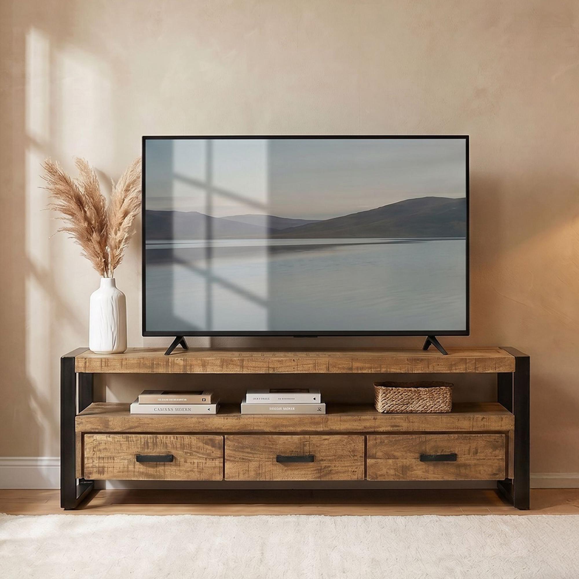 Nairobi TV Unit - 3 Drawer - 150cm - Medium - Natural - Rustic Mango Wood