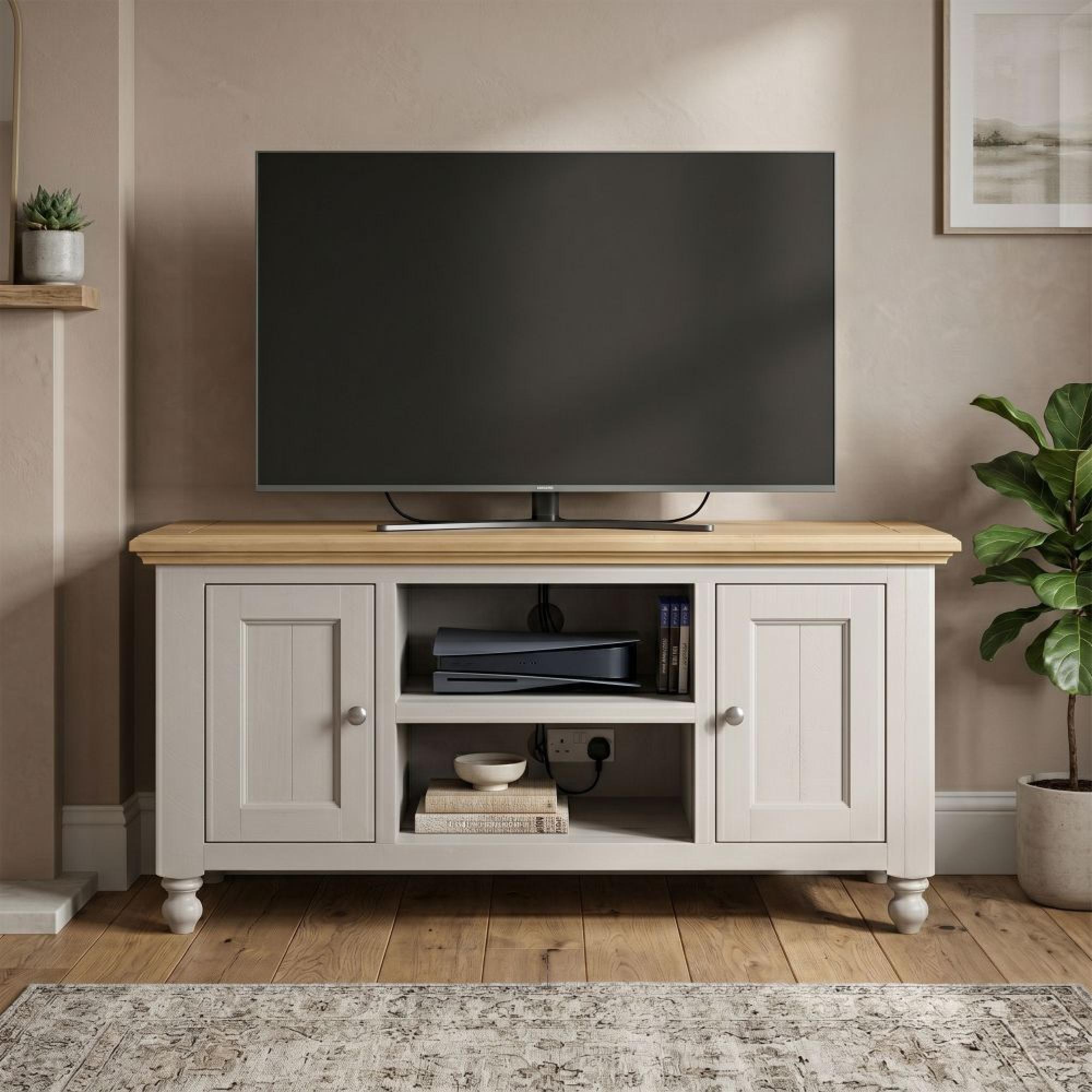 Chateau Standard TV Unit - 2 Door - Grey Painted - Pine