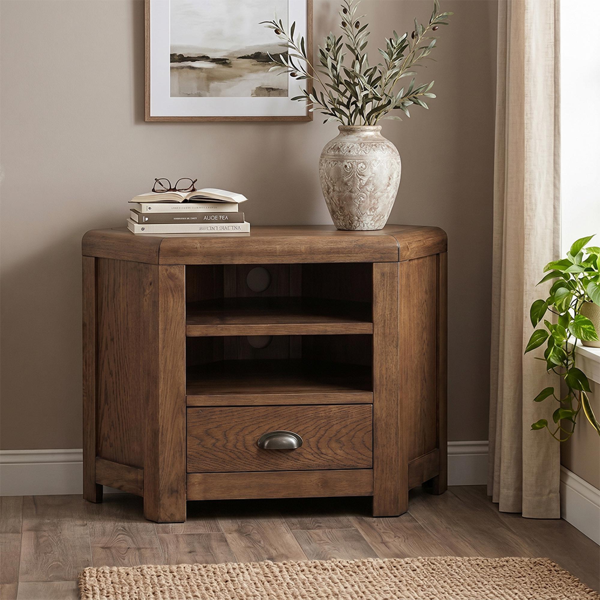 Oakridge Corner TV Unit - 1 Drawer - Dark Oak