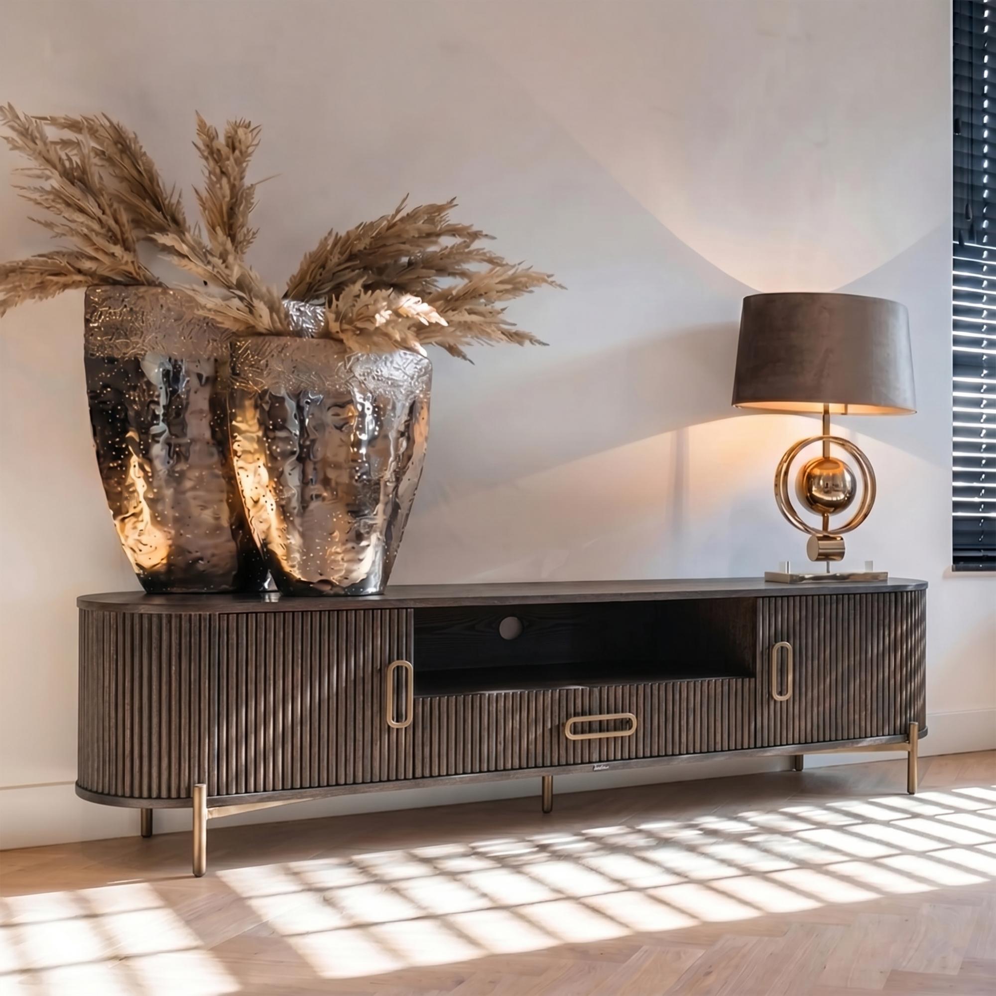 Luxor Brushed Brass Ribbed Extra Large Curved TV Unit